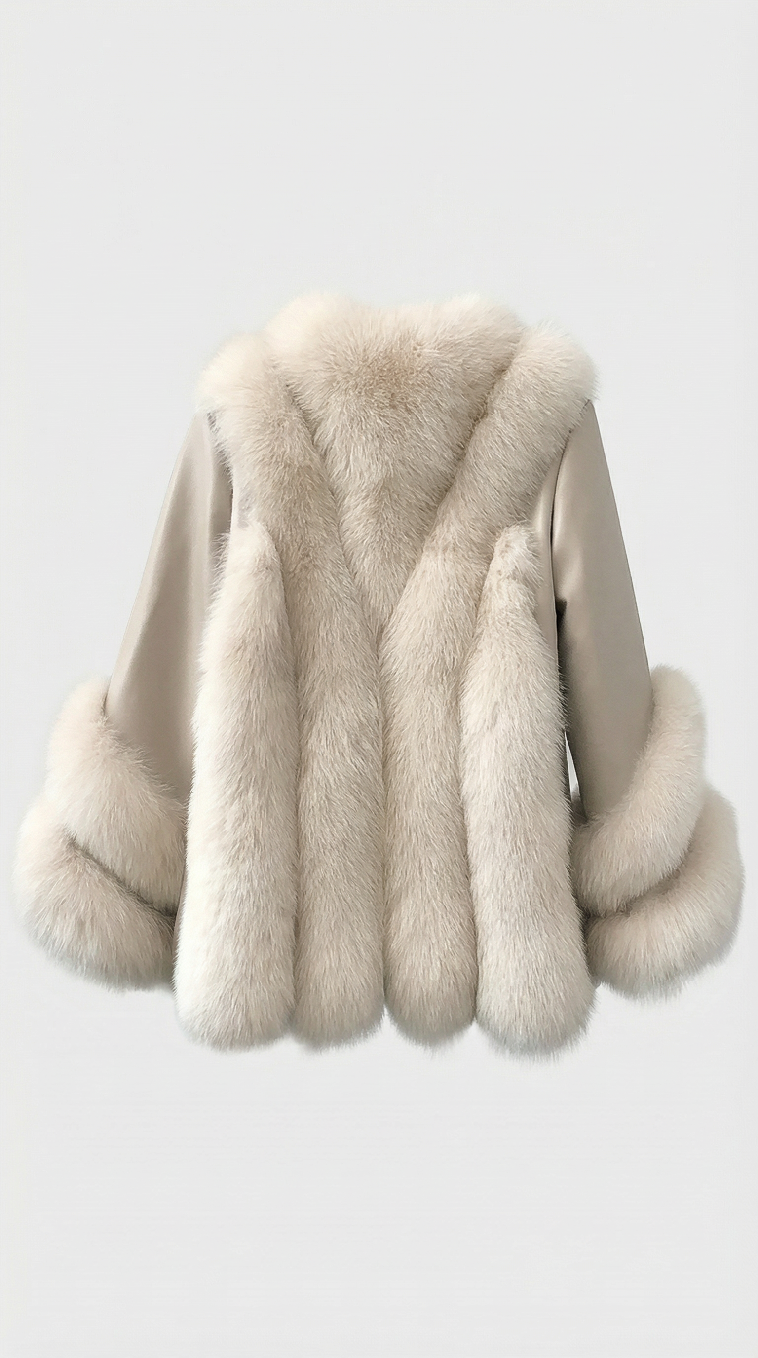 Esker – Manteau classique en fourrure de renard et cuir véritable ivoire