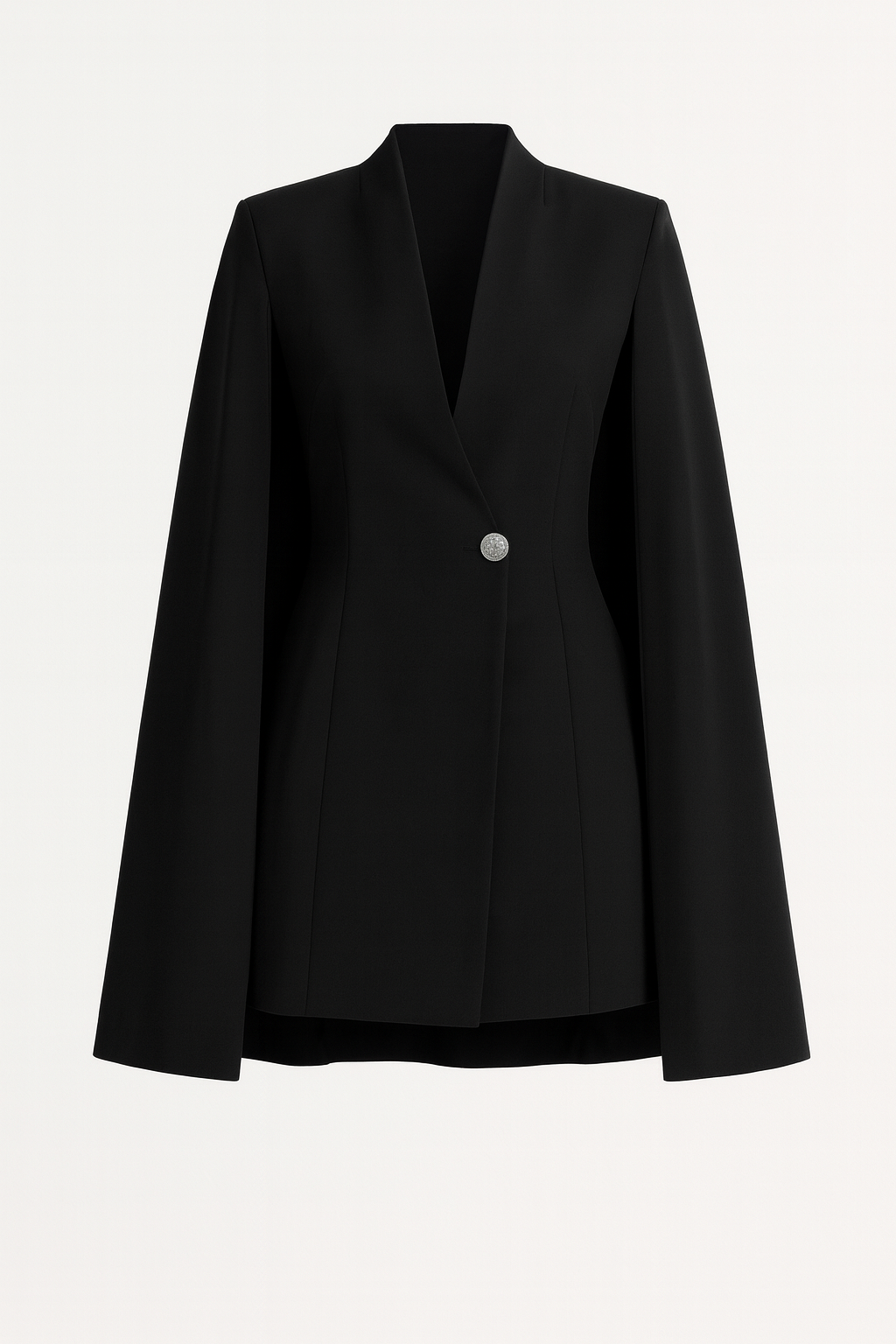 Larienne - Vestido estilo capa con escote en V profundo y botones llamativos en negro