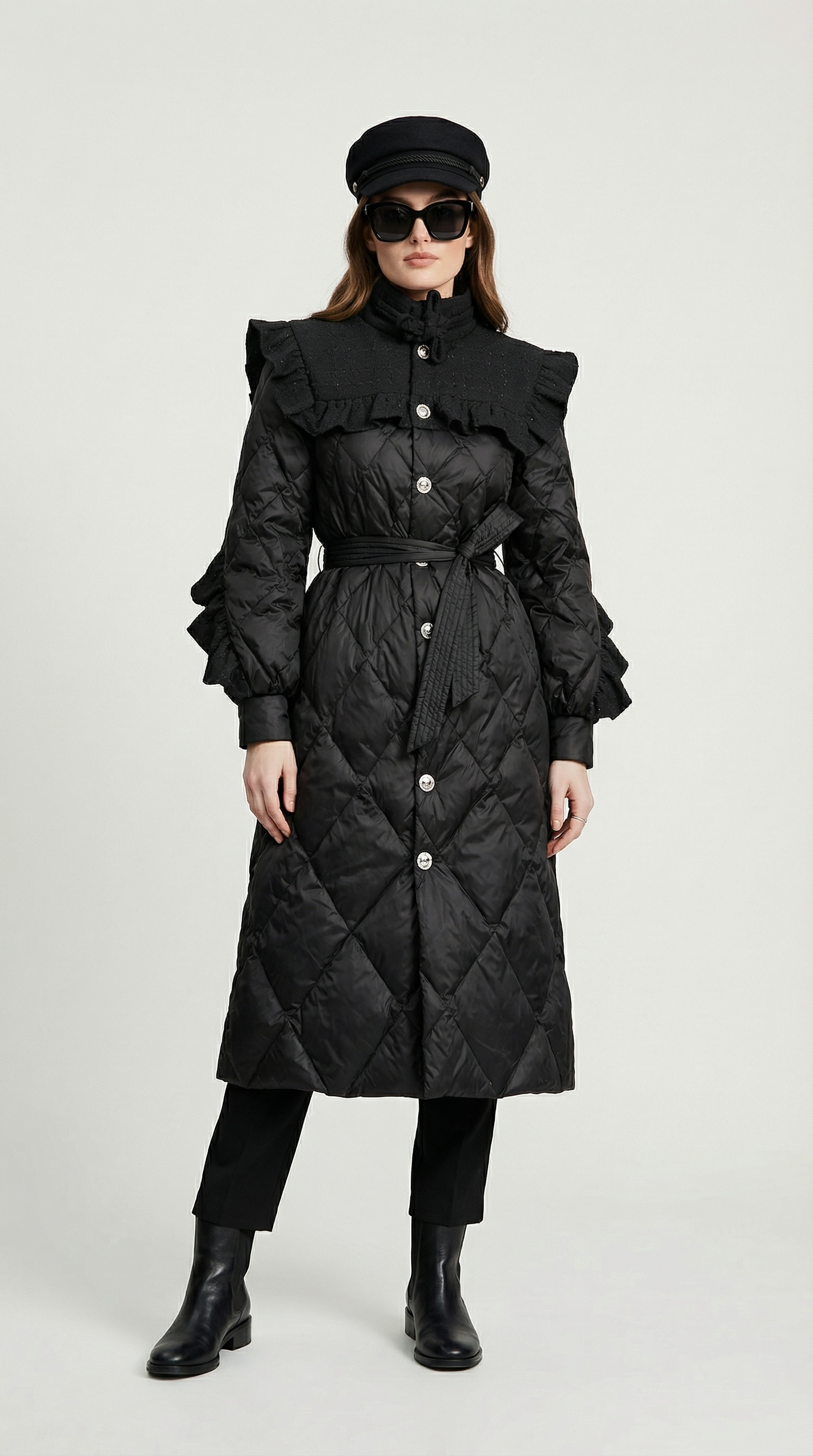 Ophira - Cappotto Imbottito Trapuntato a Diamante con Spalla Superiore in Tessuto Tweed