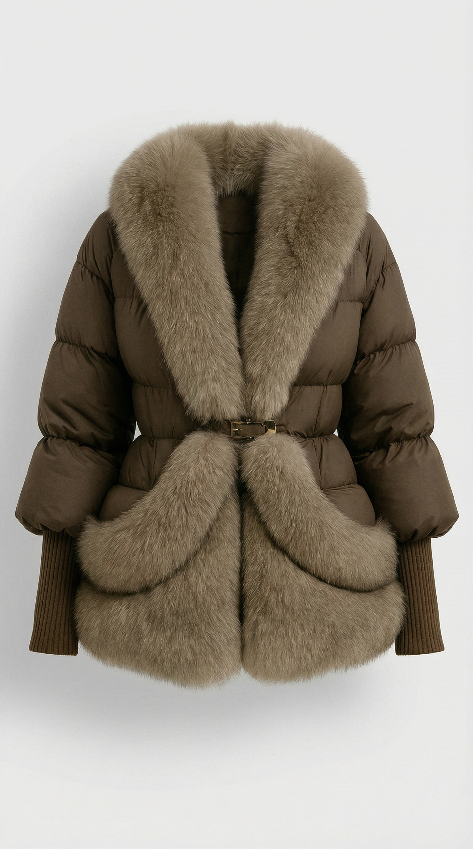 Plume - Chaqueta acolchada con plumón de ganso de primera calidad y cuello de piel de zorro natural