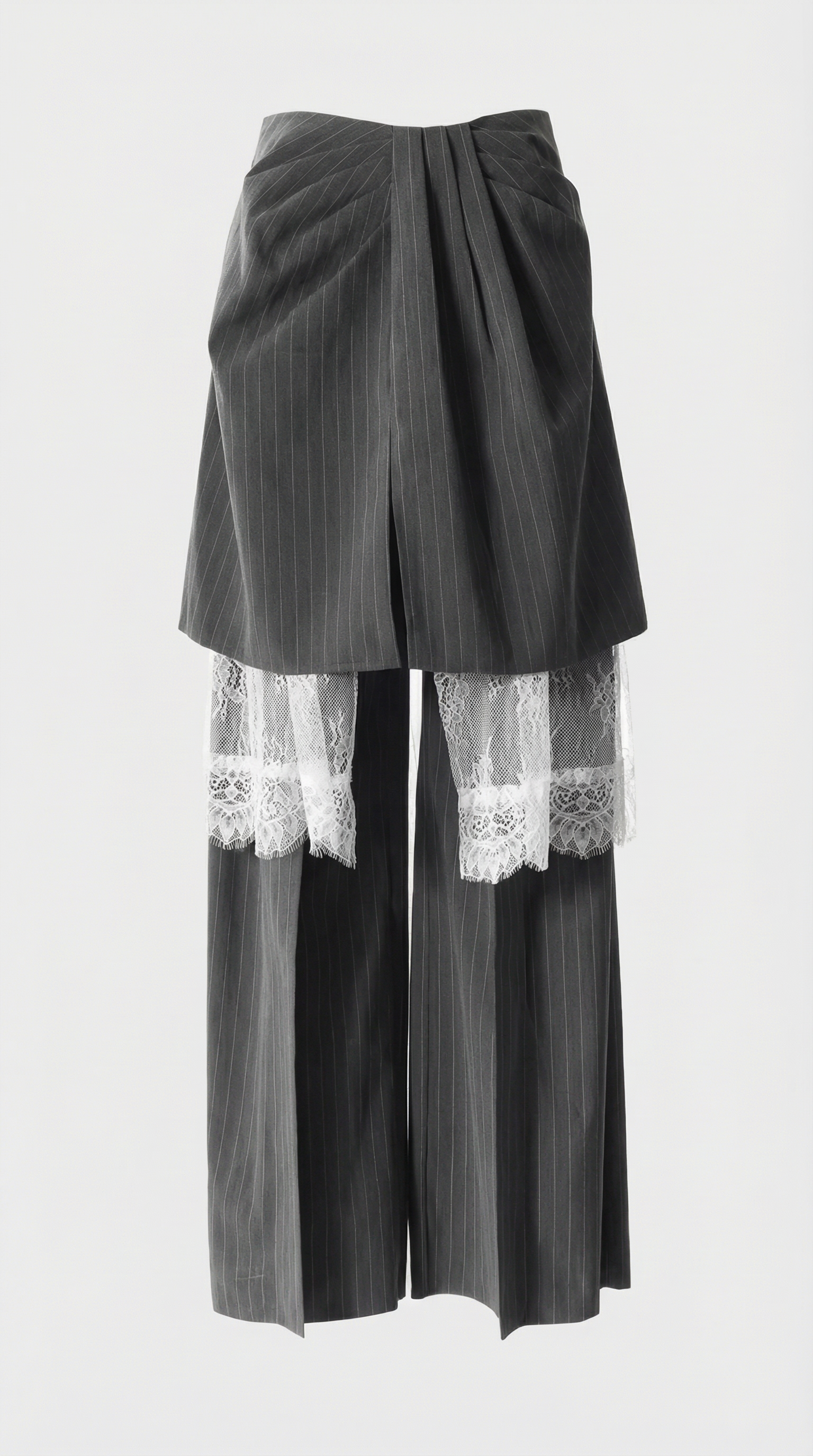 Solenne - Weit geschnittene gestreifte Hose mit architektonischem Overlay-Rock