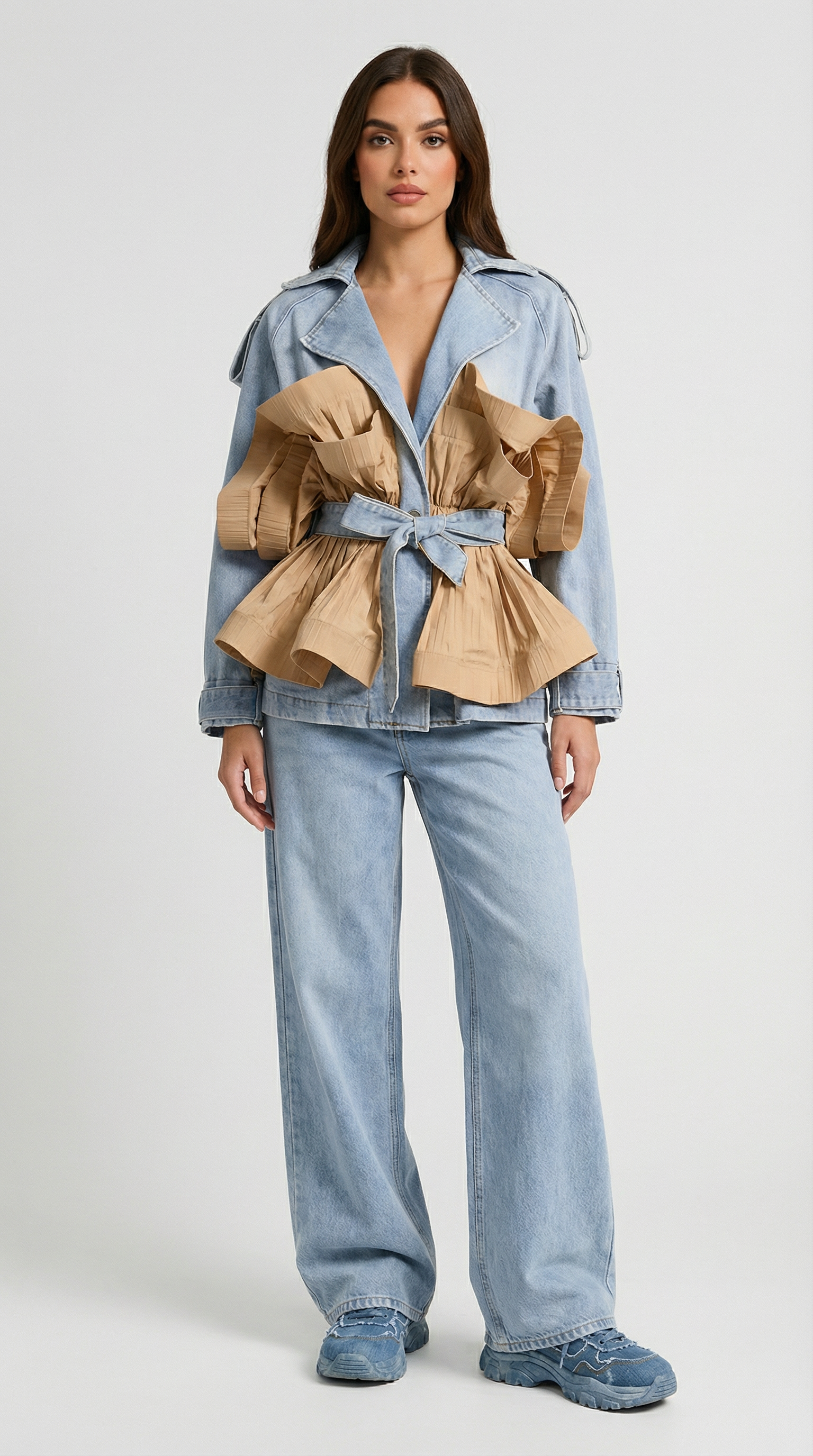 Seraphine - Giacca di Jeans con Volant e Classico Colletto a Revers