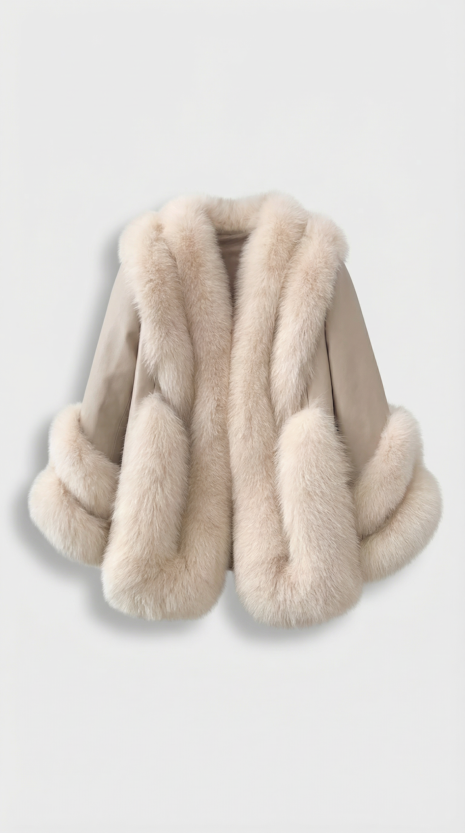 Esker – Manteau classique en fourrure de renard et cuir véritable ivoire