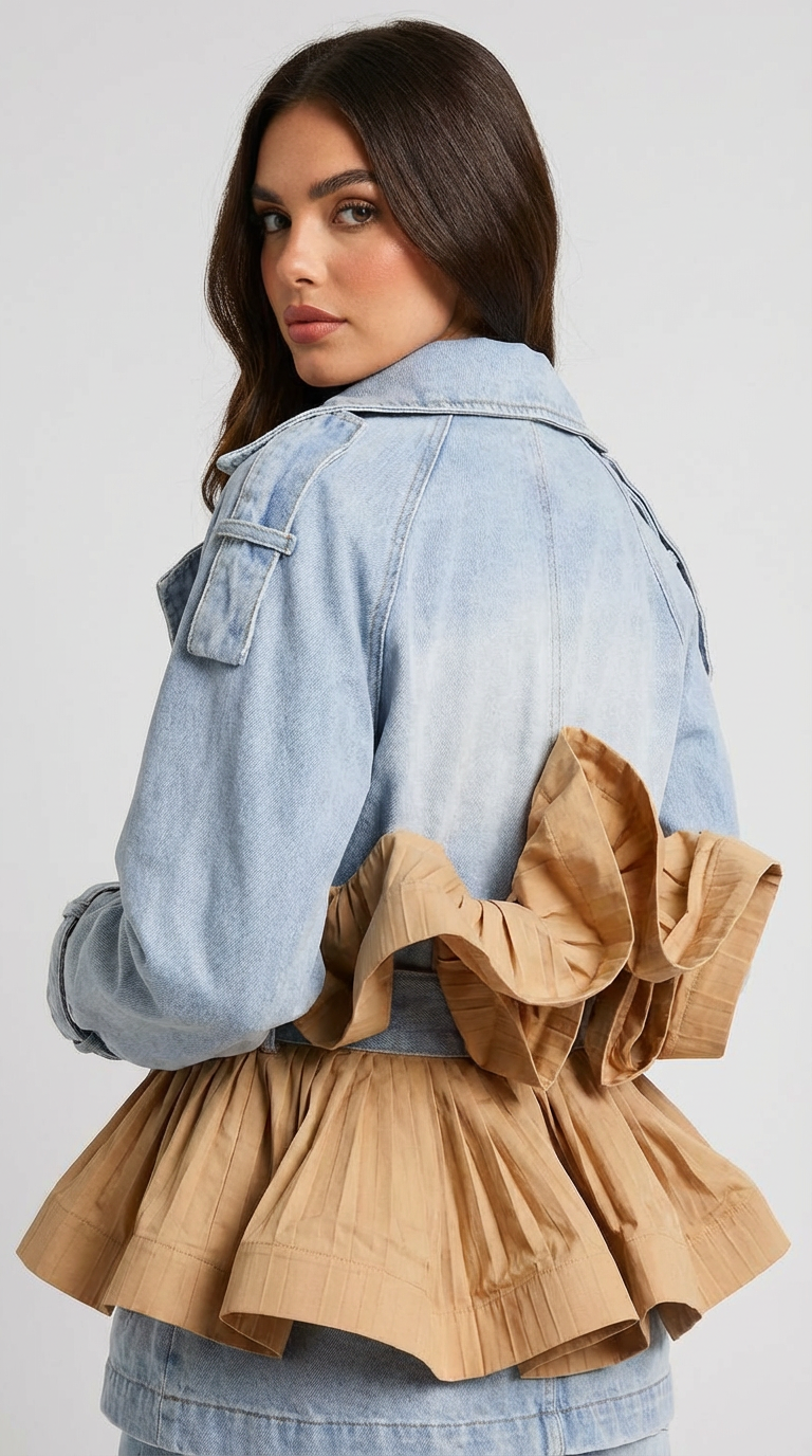 Seraphine - Rüschens Denimjacke mit klassischem Reverskragen