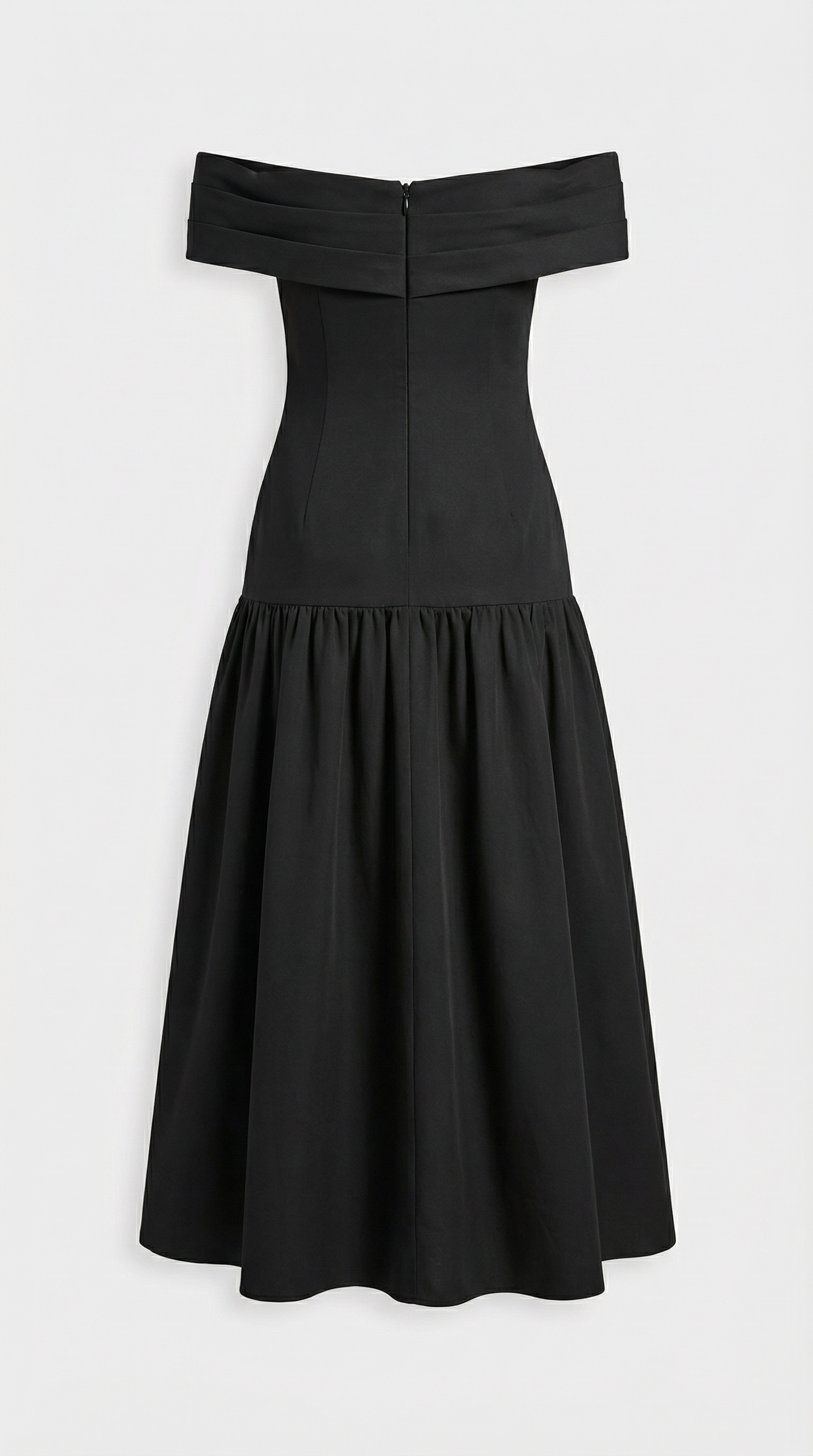 Ligne - Contrasting Voluminous A-line Dress with Architectural Fold-Over Neckline