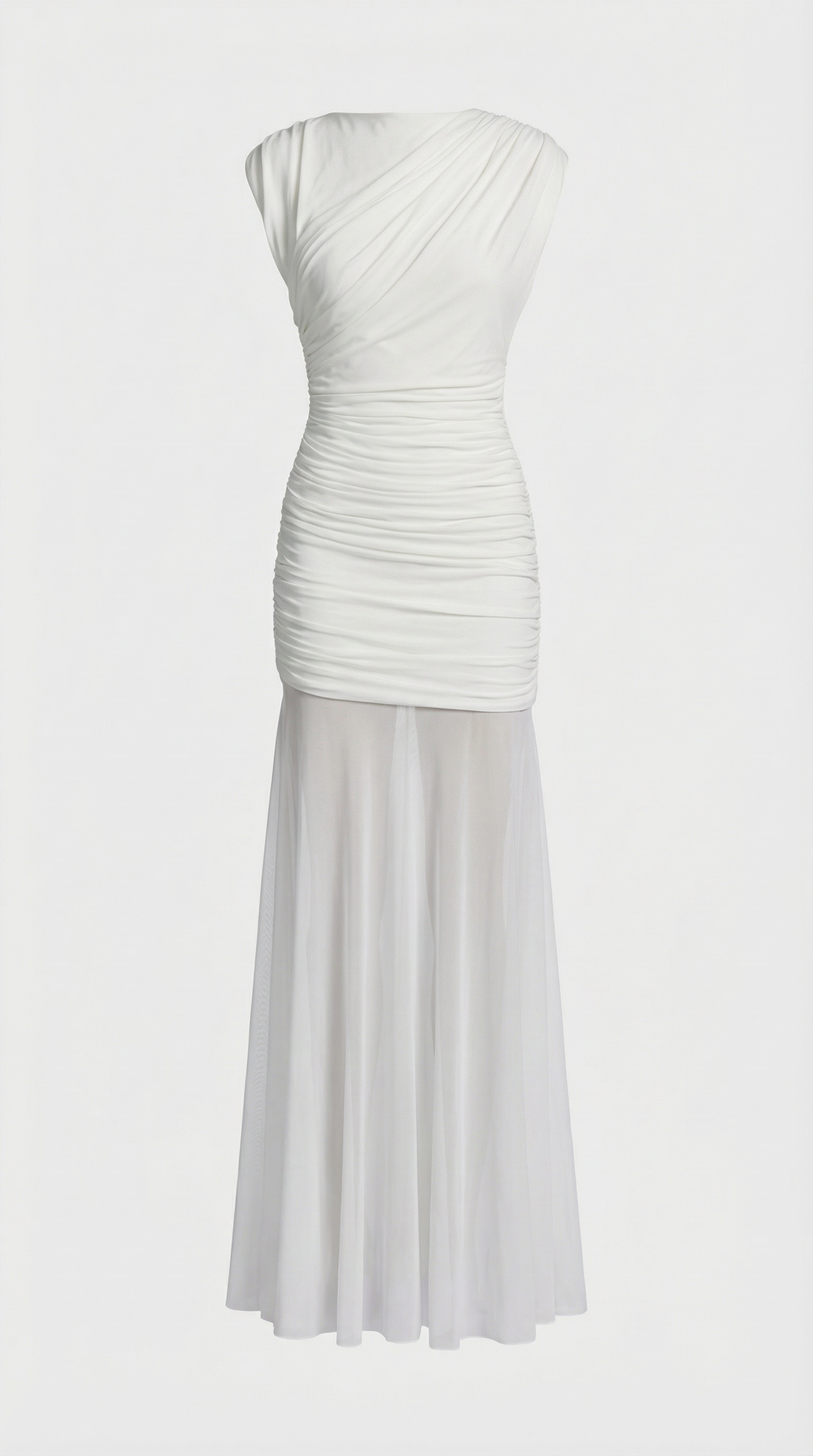 Clair - Minimalist Pleated Sculptural Long Dress White