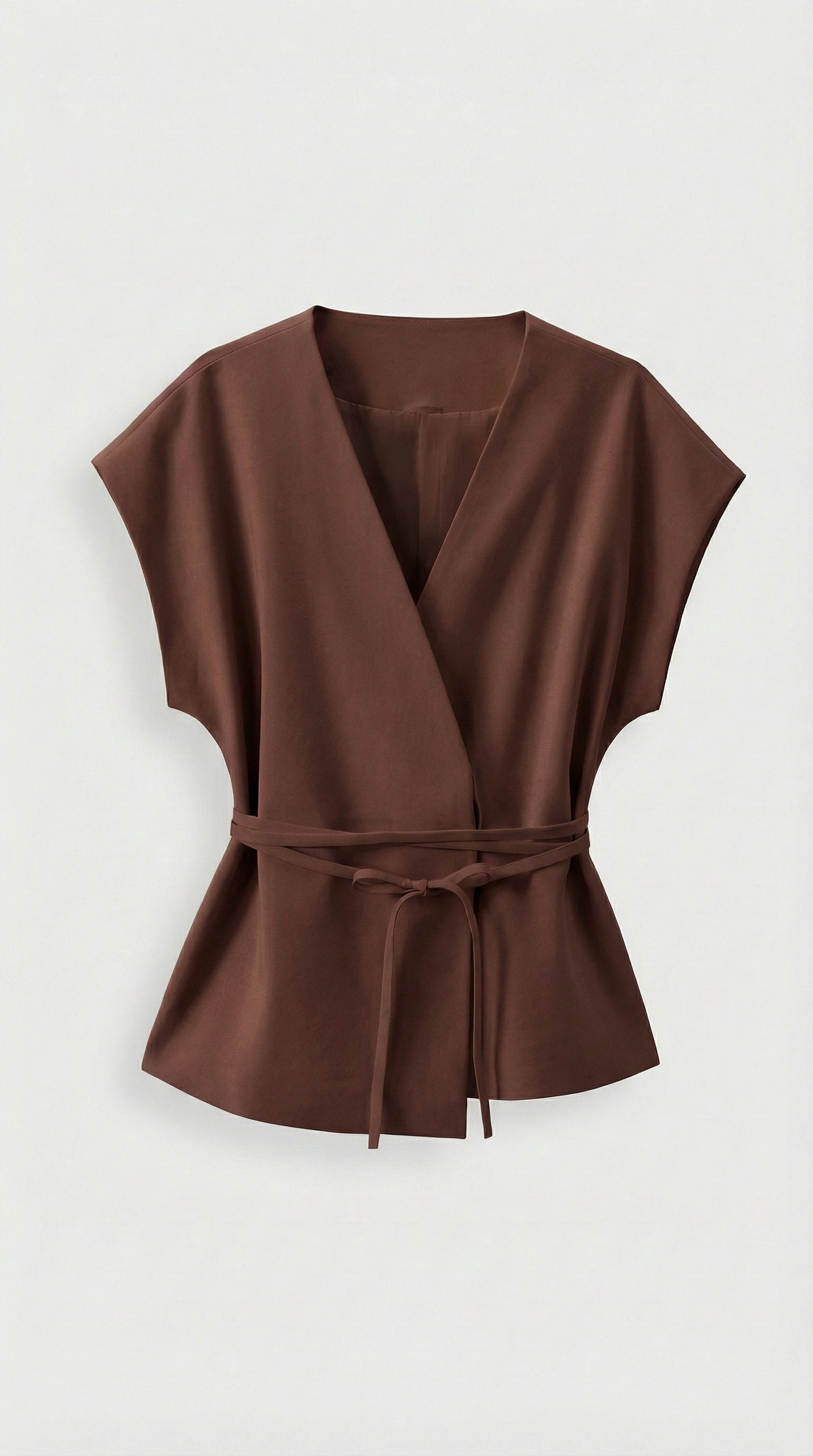 Epure - Top sin mangas con cinturón y cuello en V marrón 