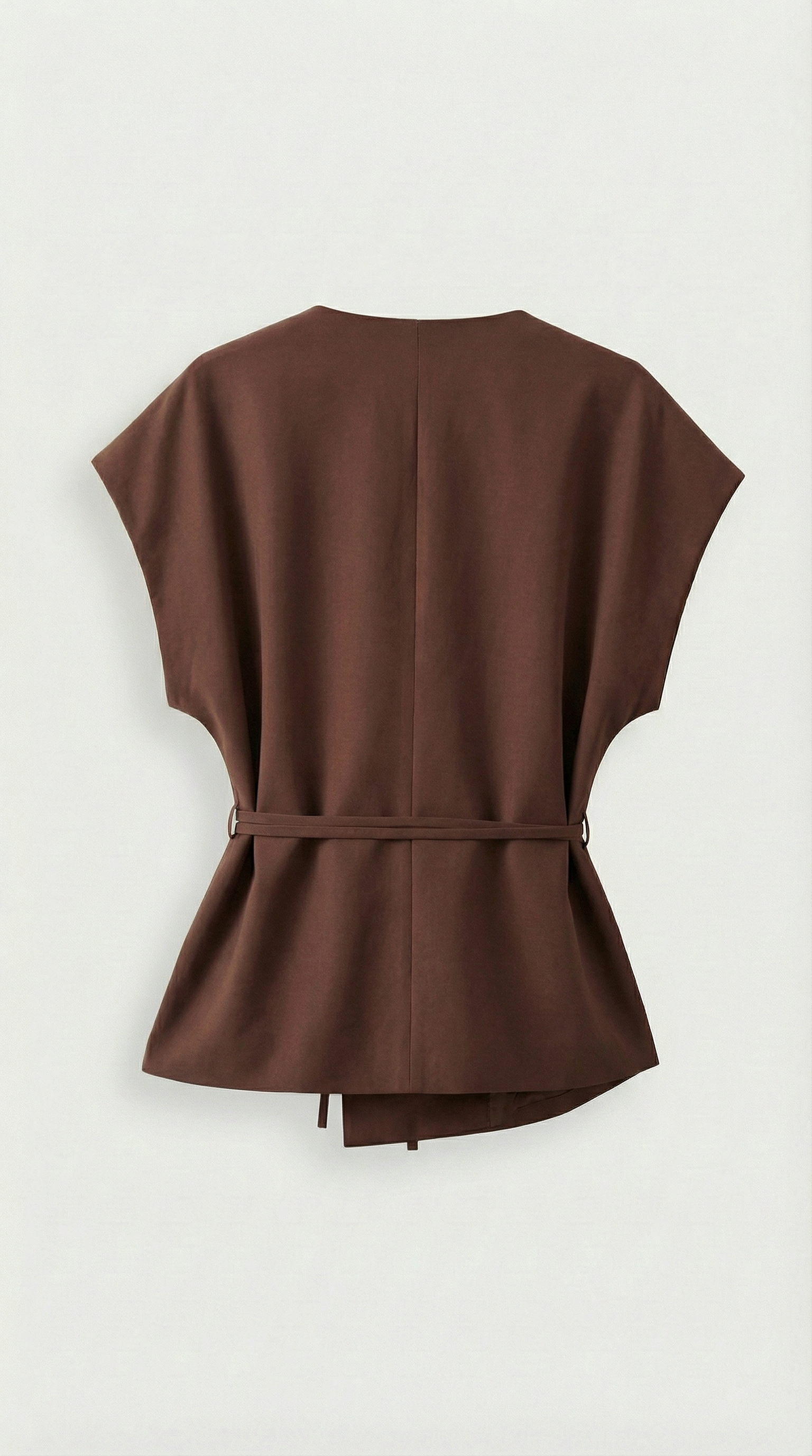 Epure - Top sin mangas con cinturón y cuello en V marrón 