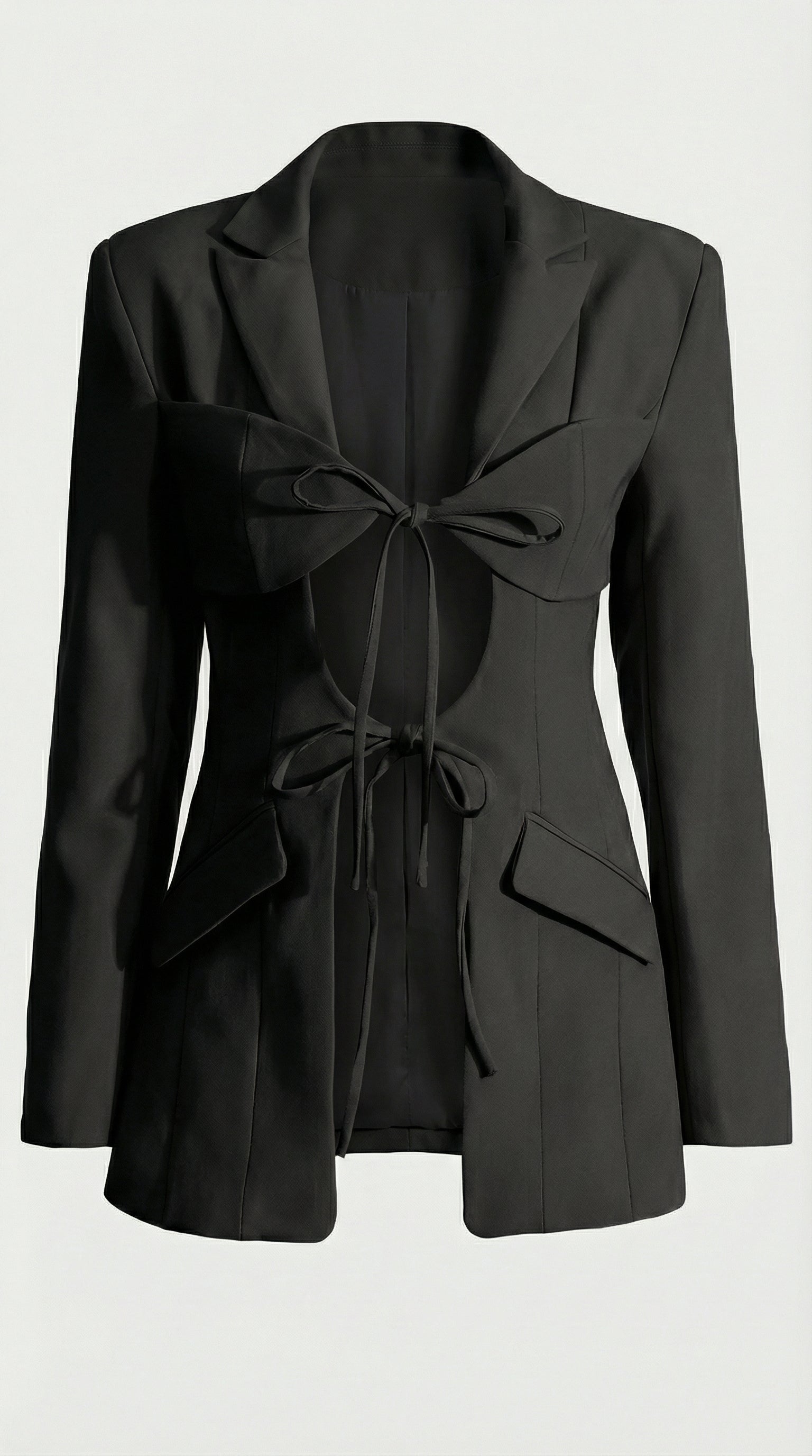 Valier - Architectural Cut-Out Lace-Up Blazer Top Black