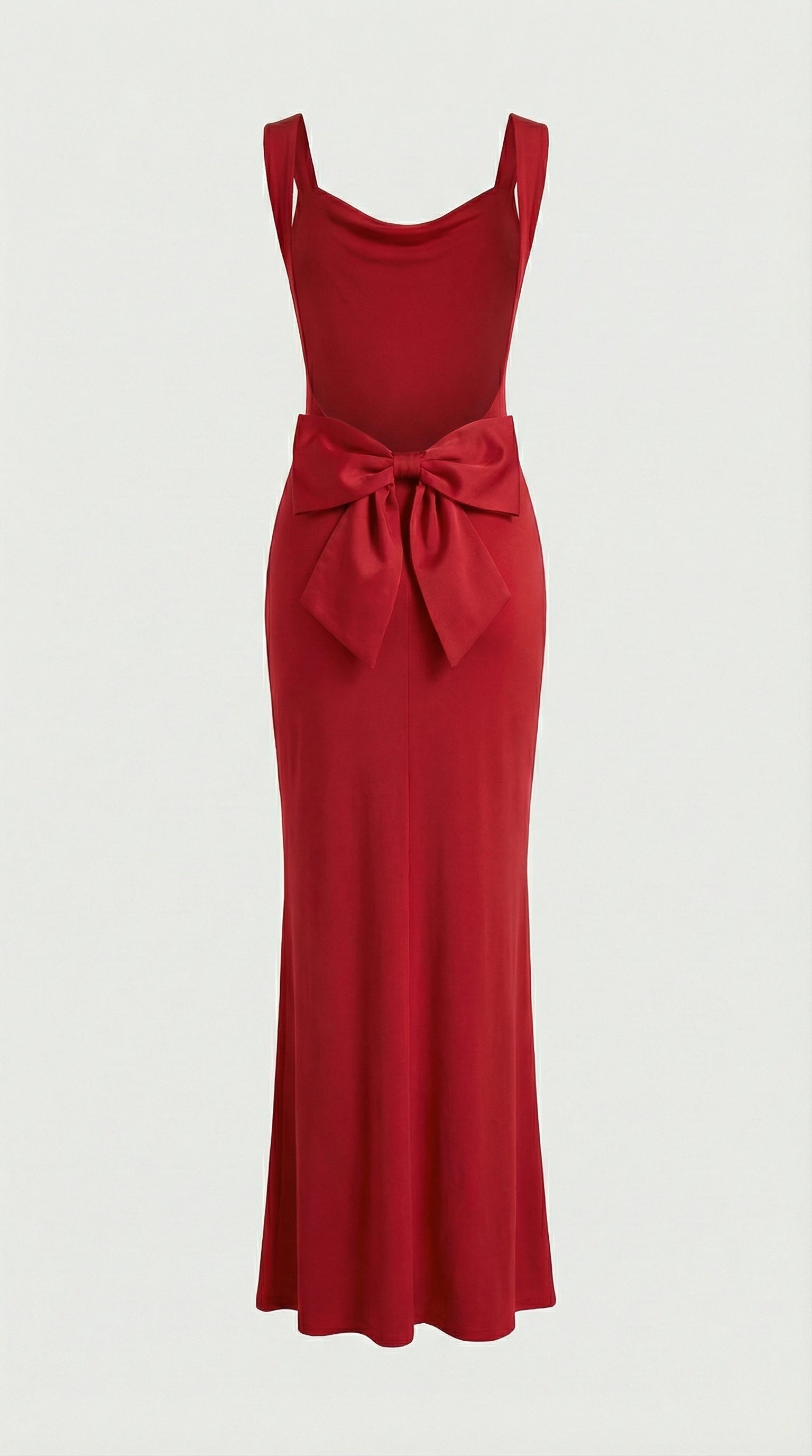 Essa - Sexy Bow Backless Cowl-Neck Maxi Dress Red