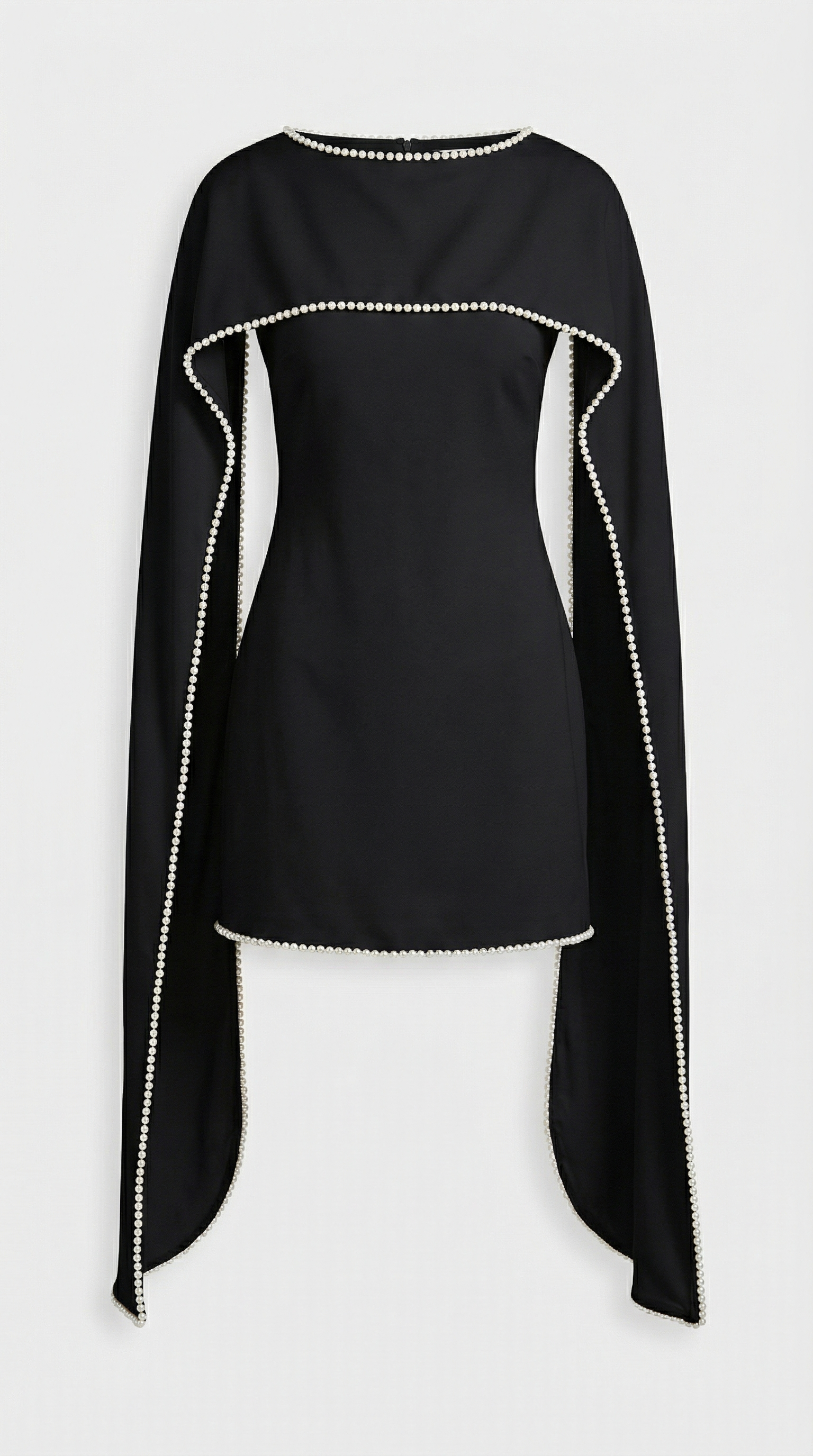 Pure - Pearl-Trimmed Minimalist Cape Dress