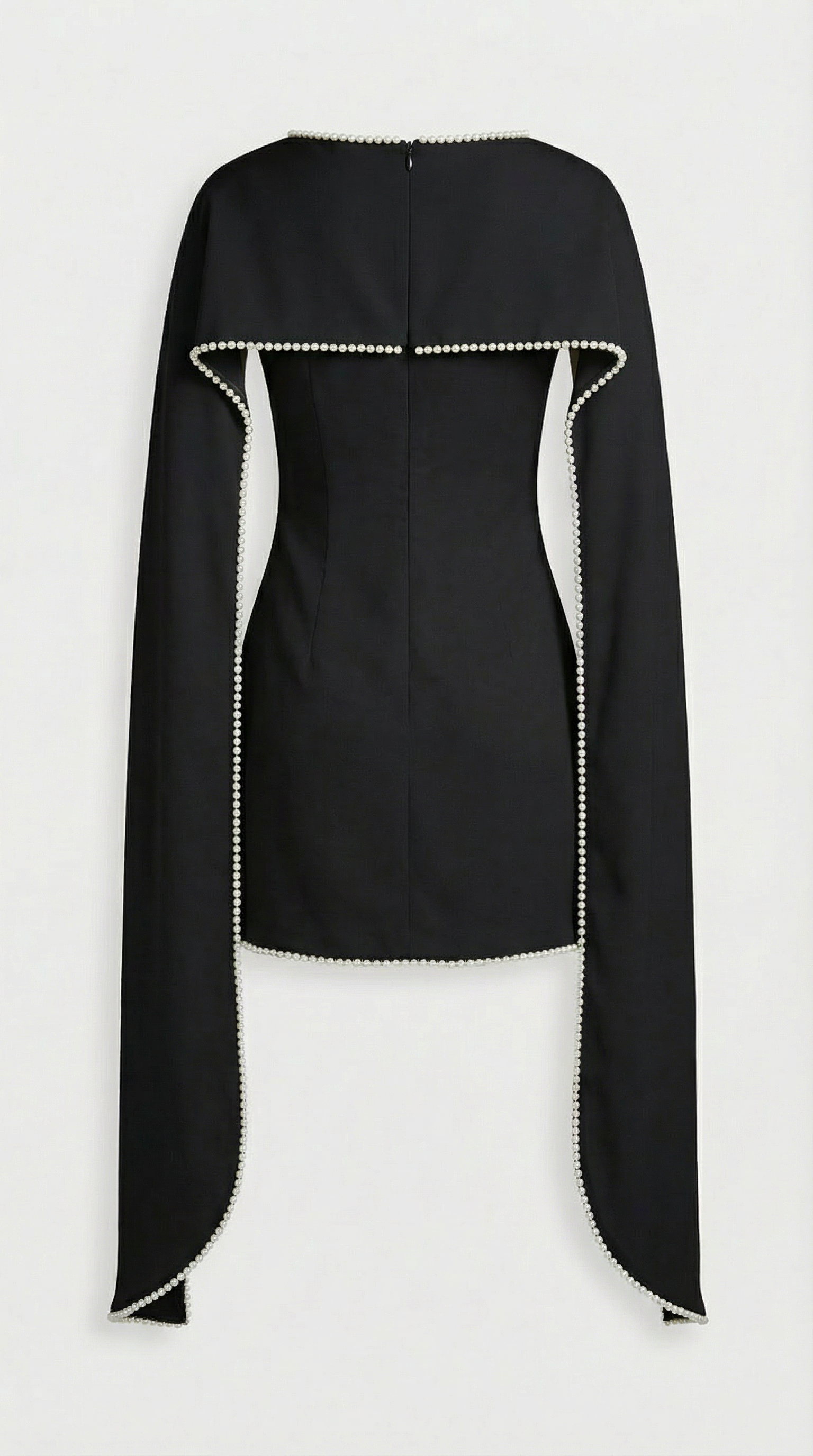 Pure - Pearl-Trimmed Minimalist Cape Dress