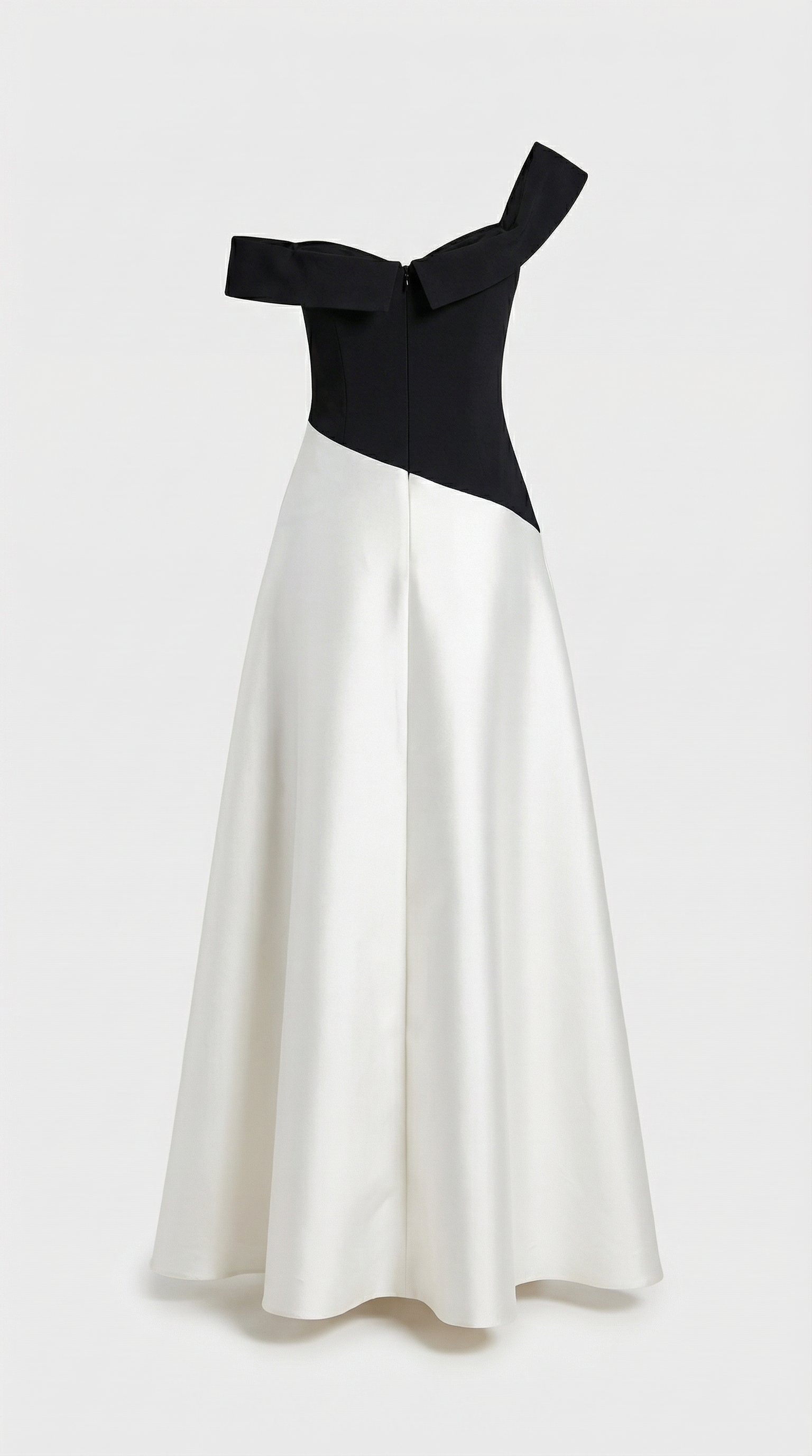 Calmi - Elegant Black & White Block One-Shoulder Dress