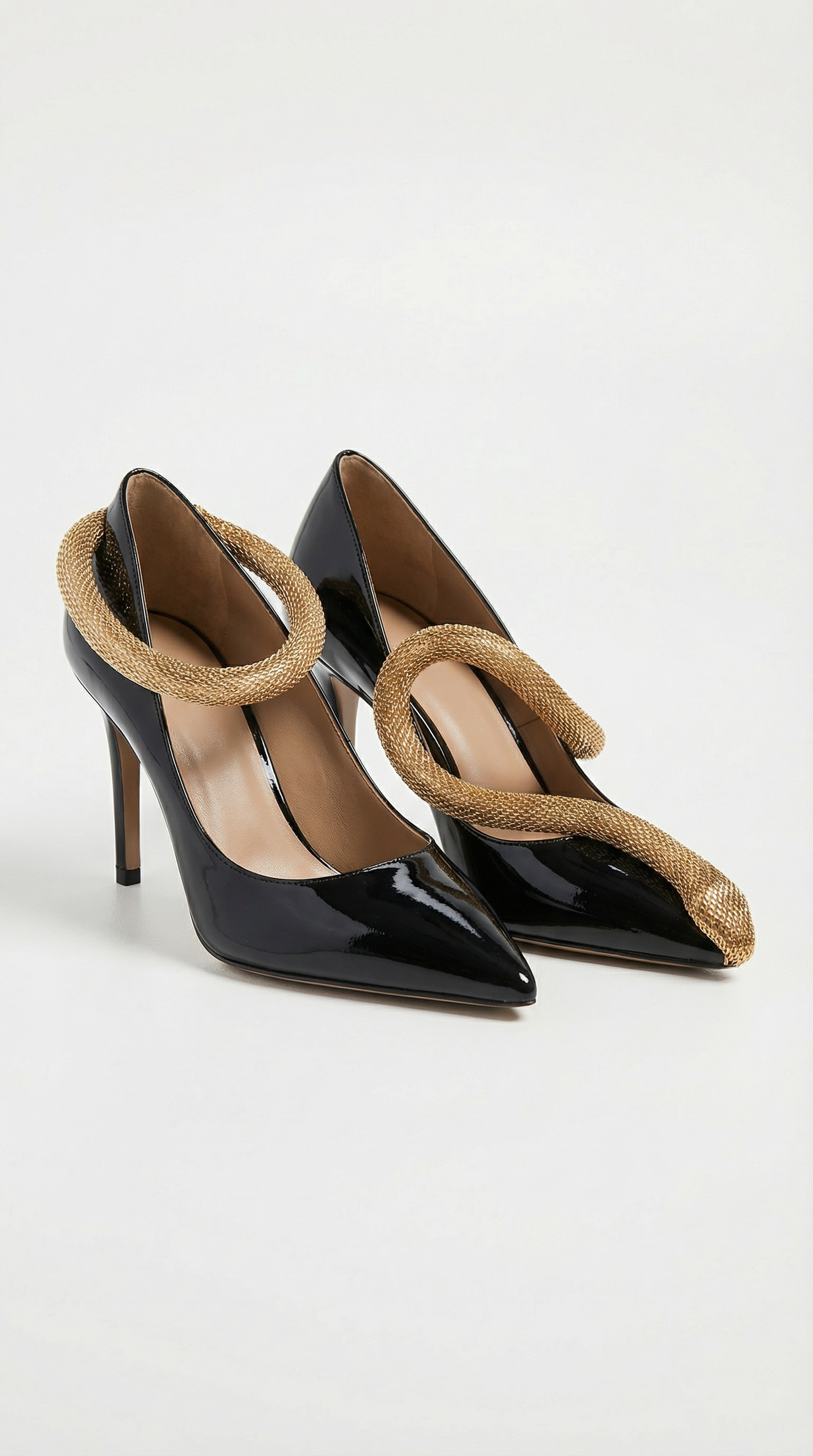 Alba - Gold Snake-Chain Patent Natural Leather Heels