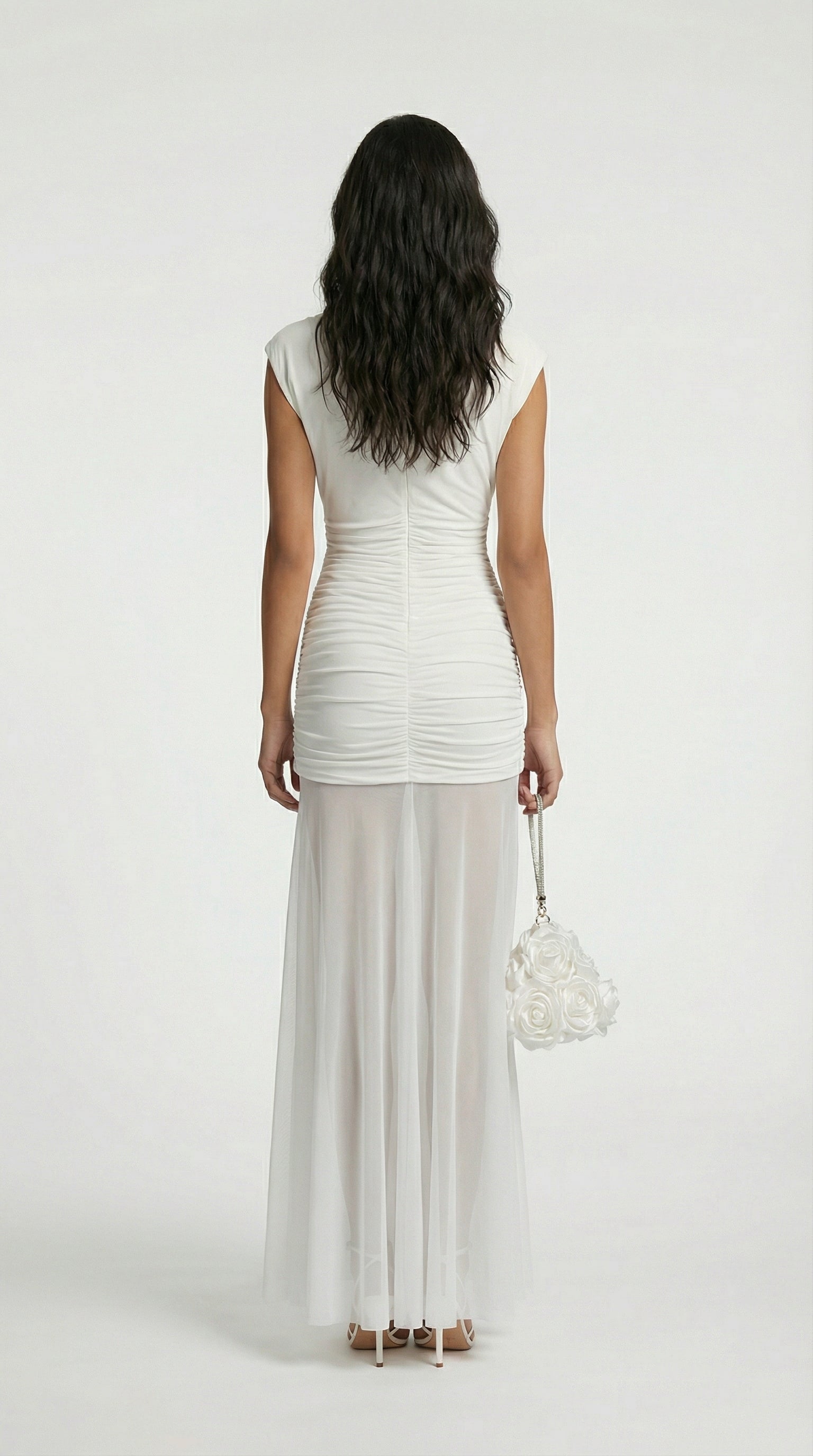 Clair - Vestido Largo Escultural Plisado Minimalista Blanco