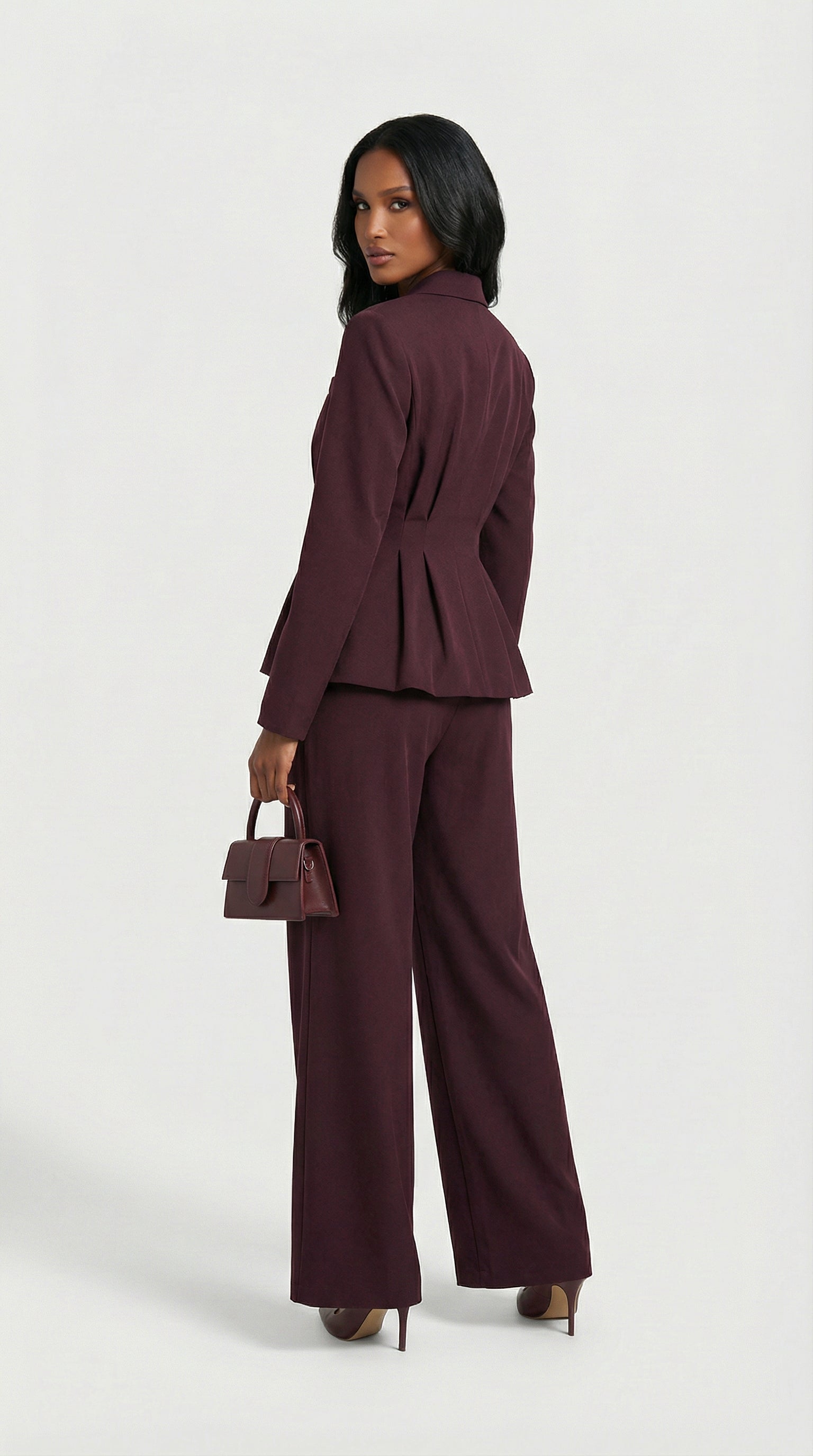 Formis - Sculptural V-Neck Blazer & Wide-Leg Trouser Set