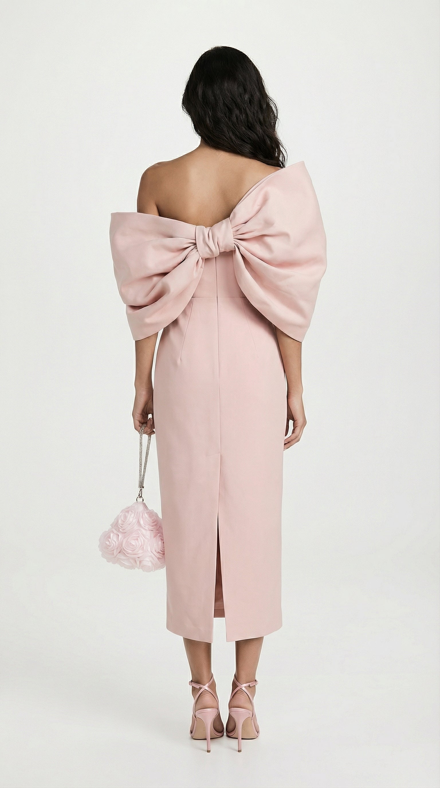 Modis - Robe midi asymétrique à nœud sculpté rose