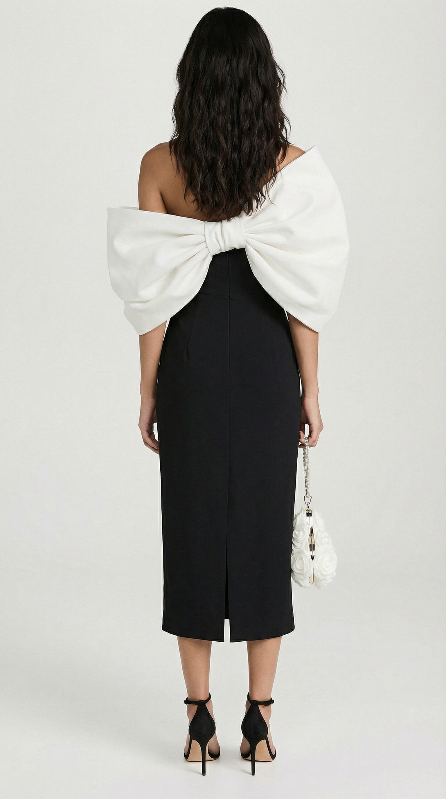 Modis - Abito midi monospalla scultoreo con fiocco nero