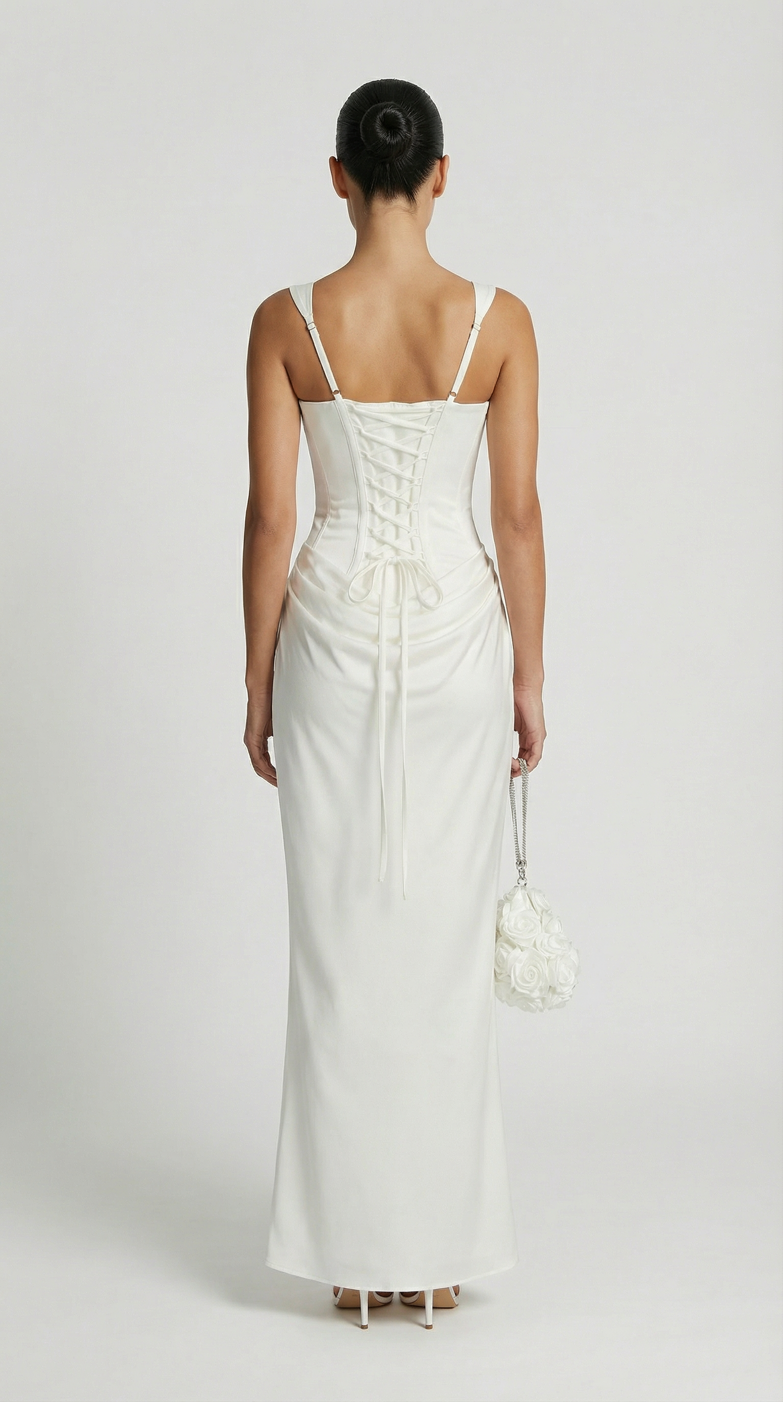 Aveline - Sculptural Fishbone Draped Maxi Dress White