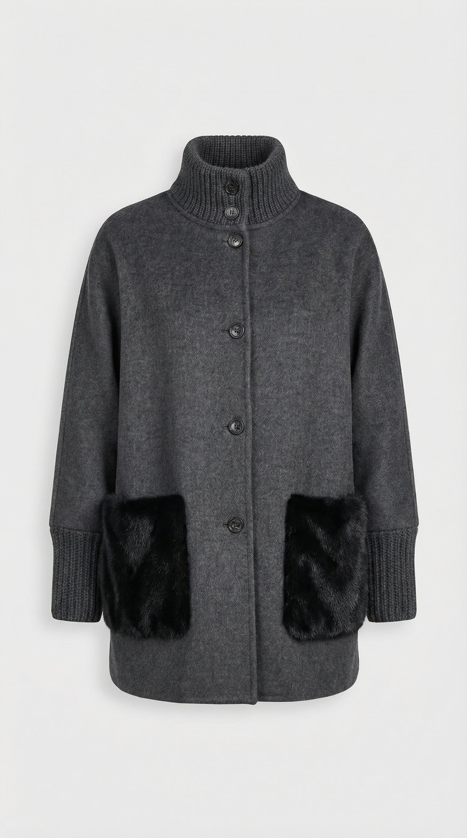 Seriss - Pull en fourrure tricot lâche avec col montant gris
