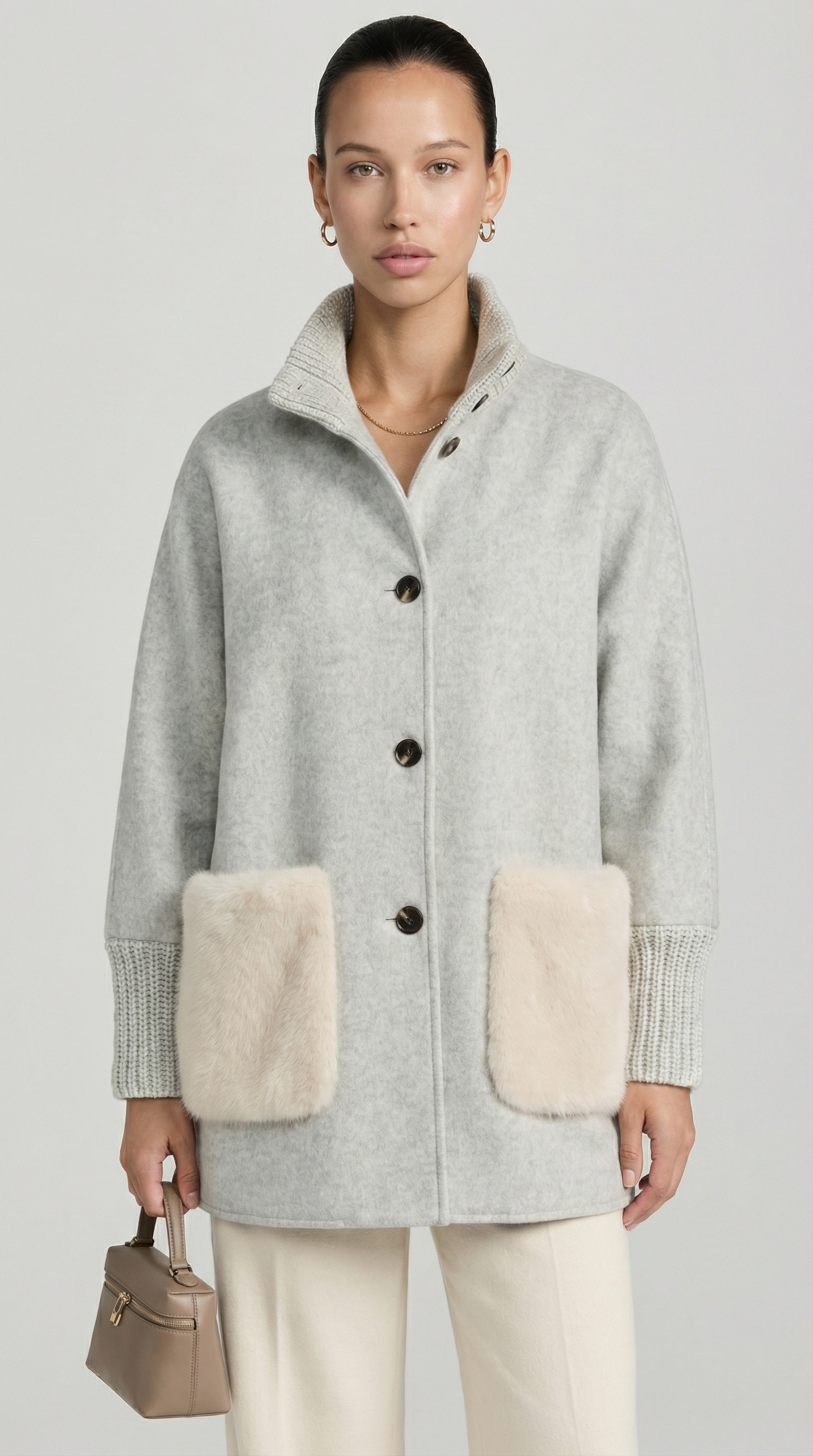 Seriss - Maglione Lavorato a Maglia Larga con Collo Alto Argento