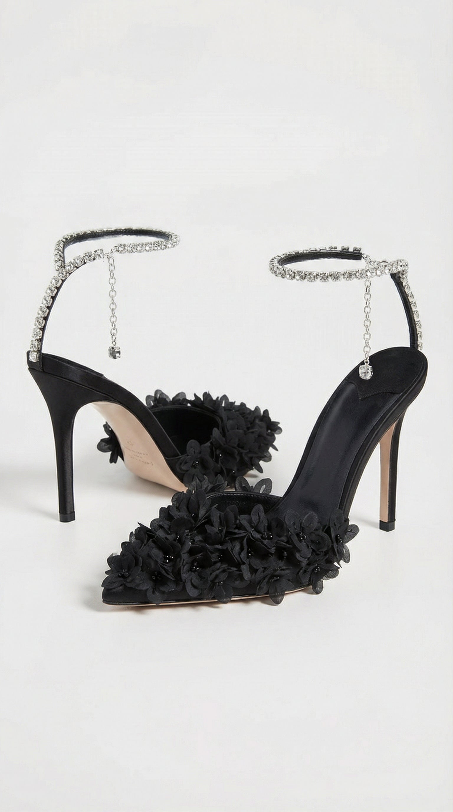 Noma - Mit Blumenblüten bestickte Stiletto-Sandalen mit echtem Leder-Innenfutter Schwarz