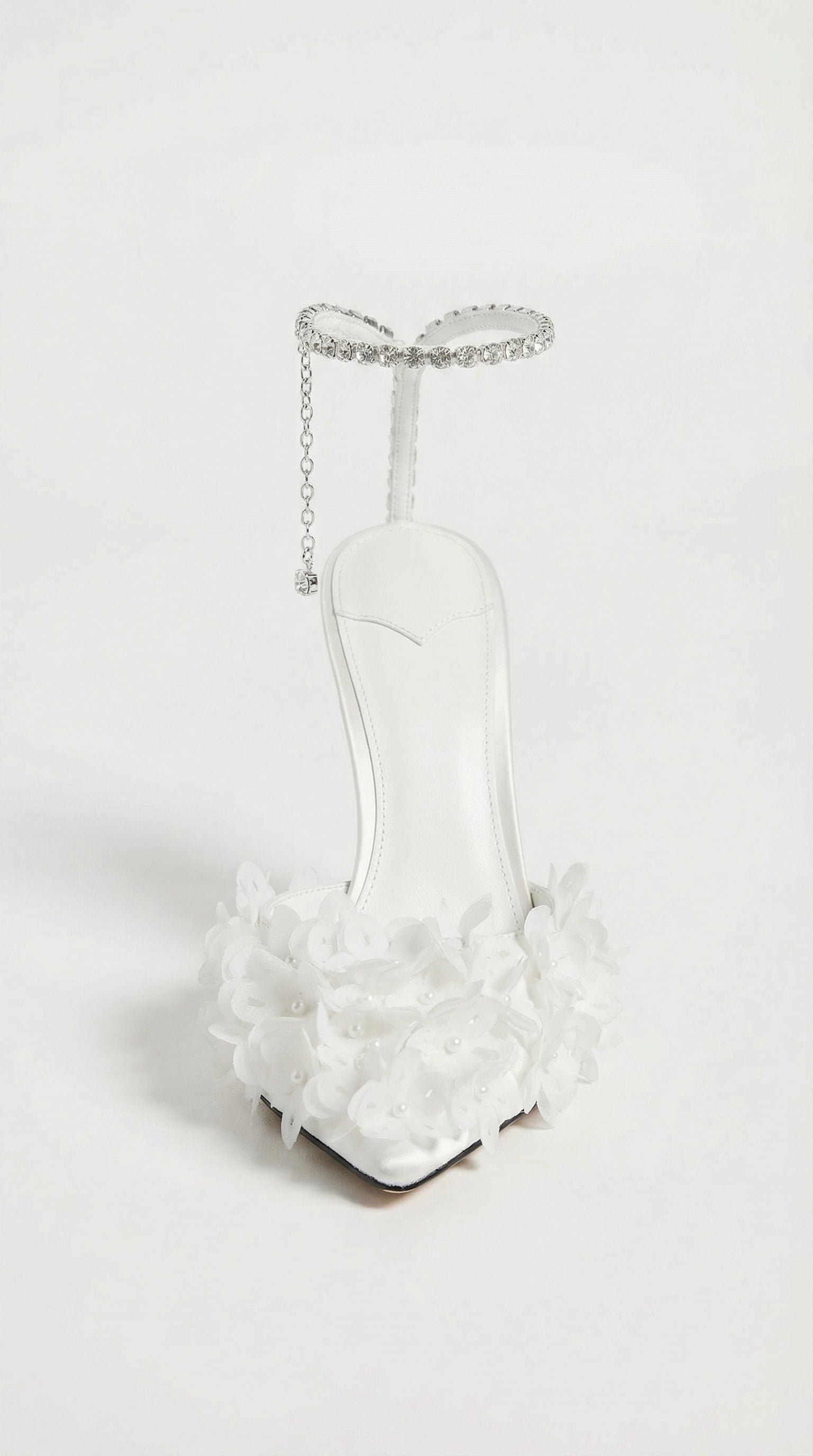 Noma - Sandali con Tacco a Spillo Ricamati a Petali di Fiore con Interno in Pelle Vera Bianco