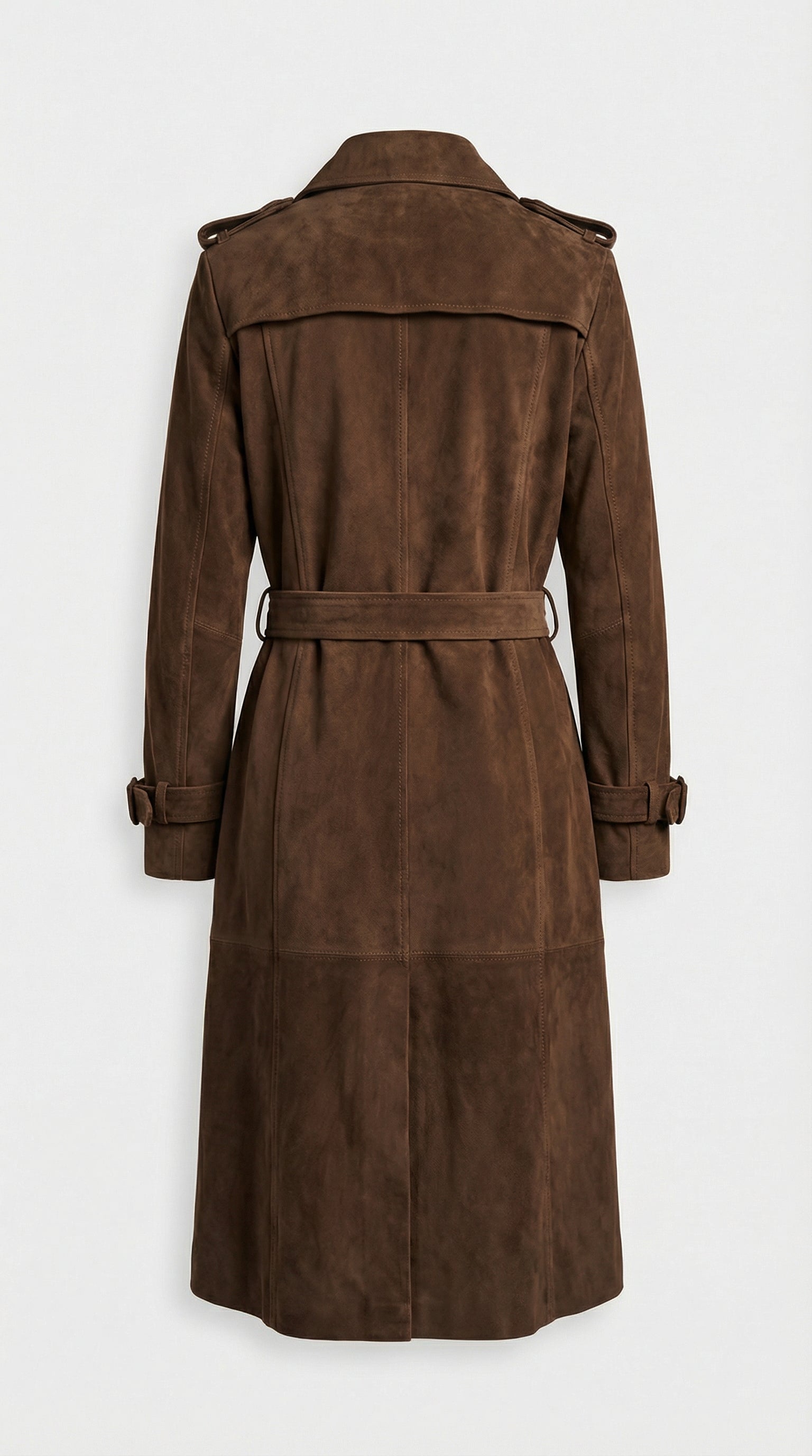 Elva - Belted Genuine Suede Trench Brown