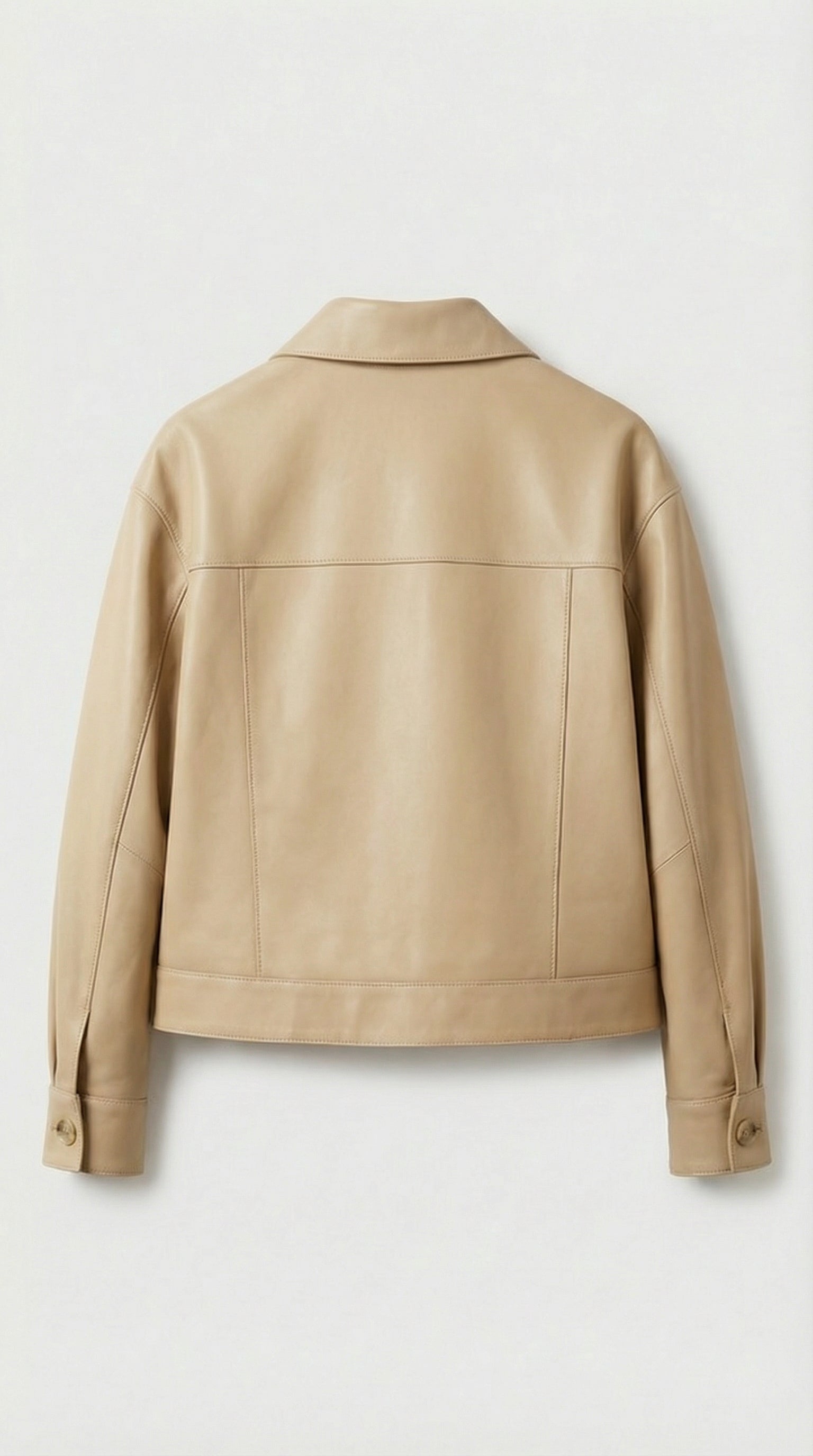Cela - Quadratischer Kragen Echtleder Kurze Jacke Beige
