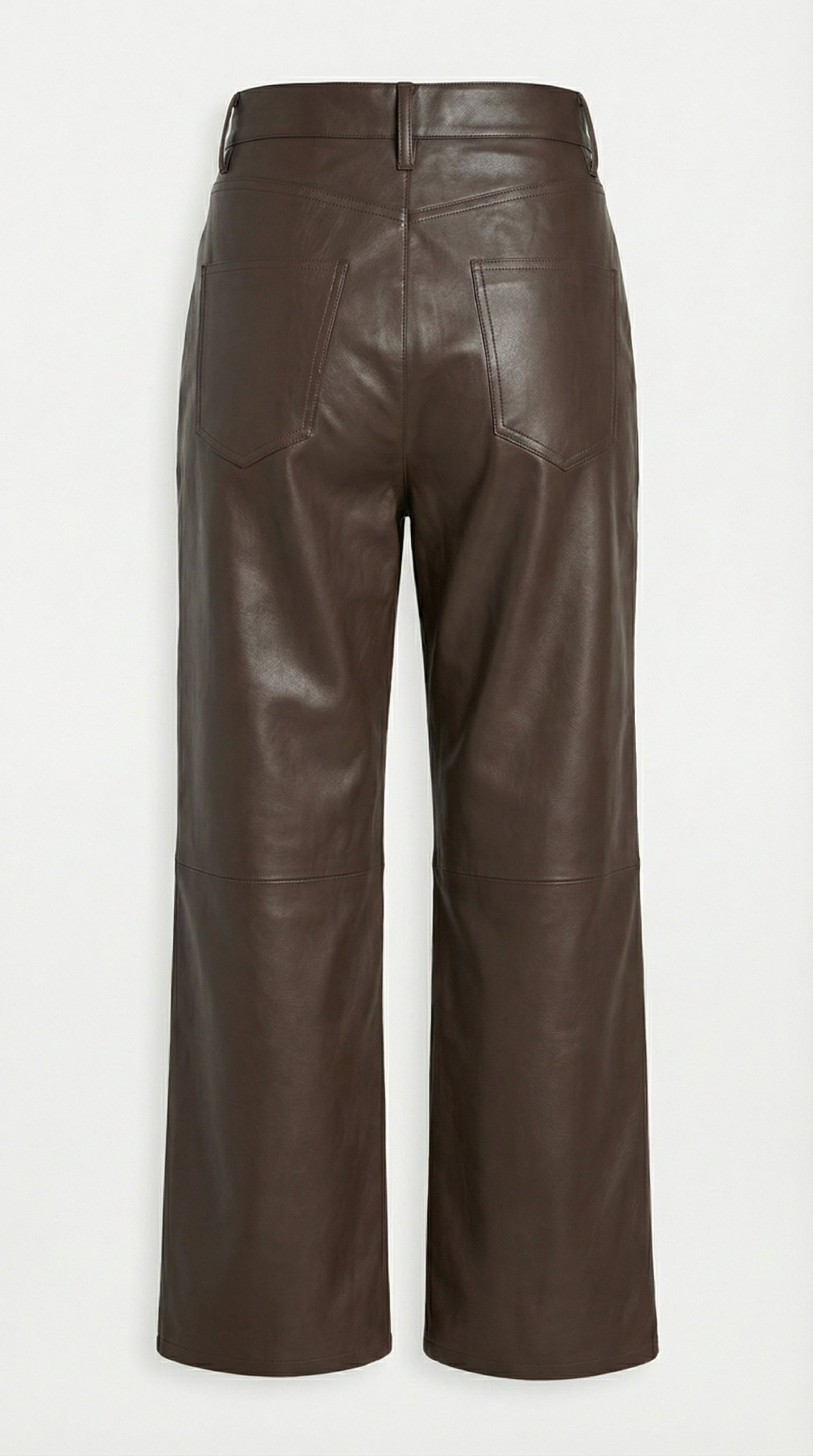Lira - Hoch taillierte gerade cropped Hose aus echtem Leder Braun