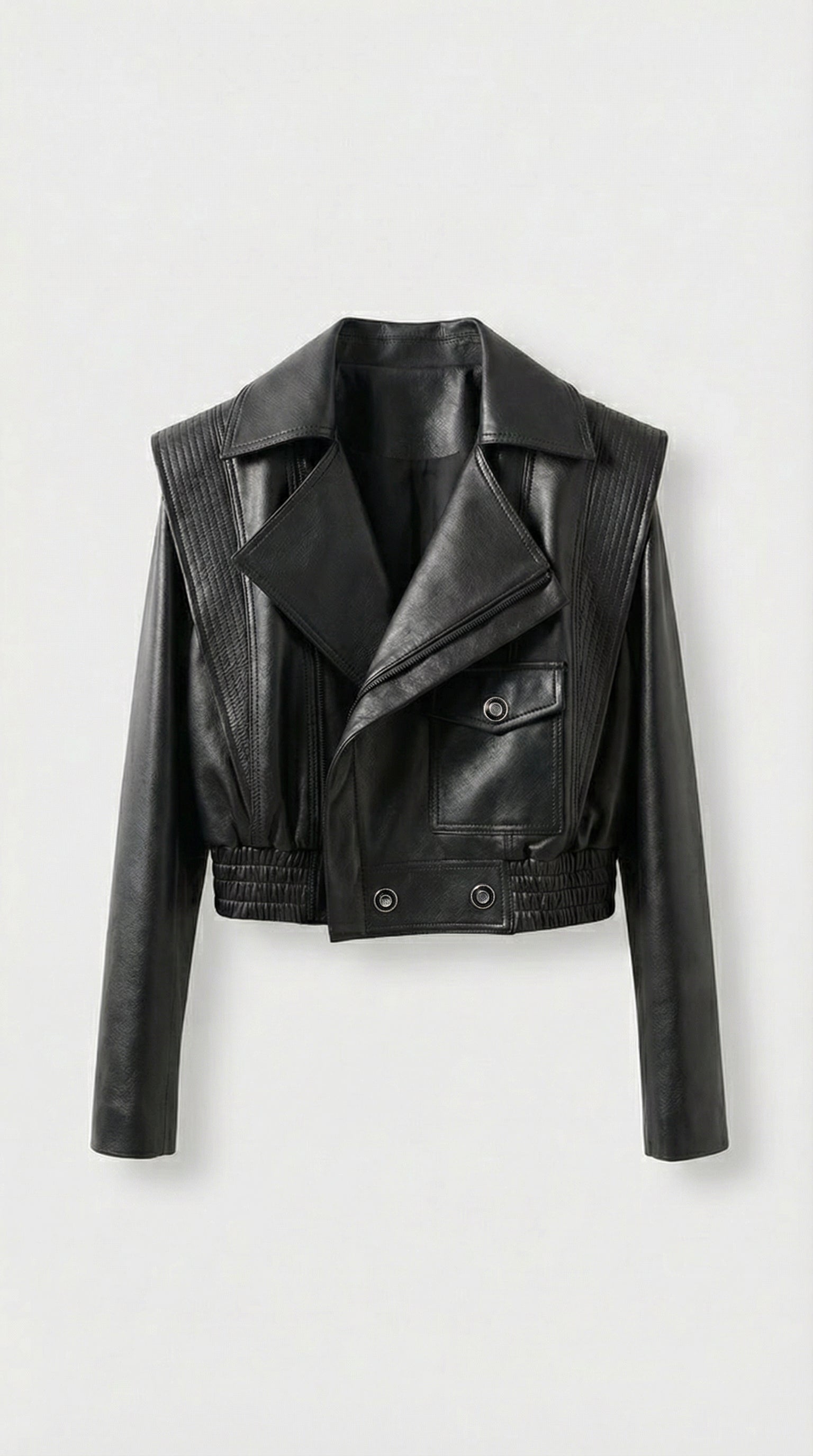 Aeria - Kurze Biker Echtlederjacke Schwarz