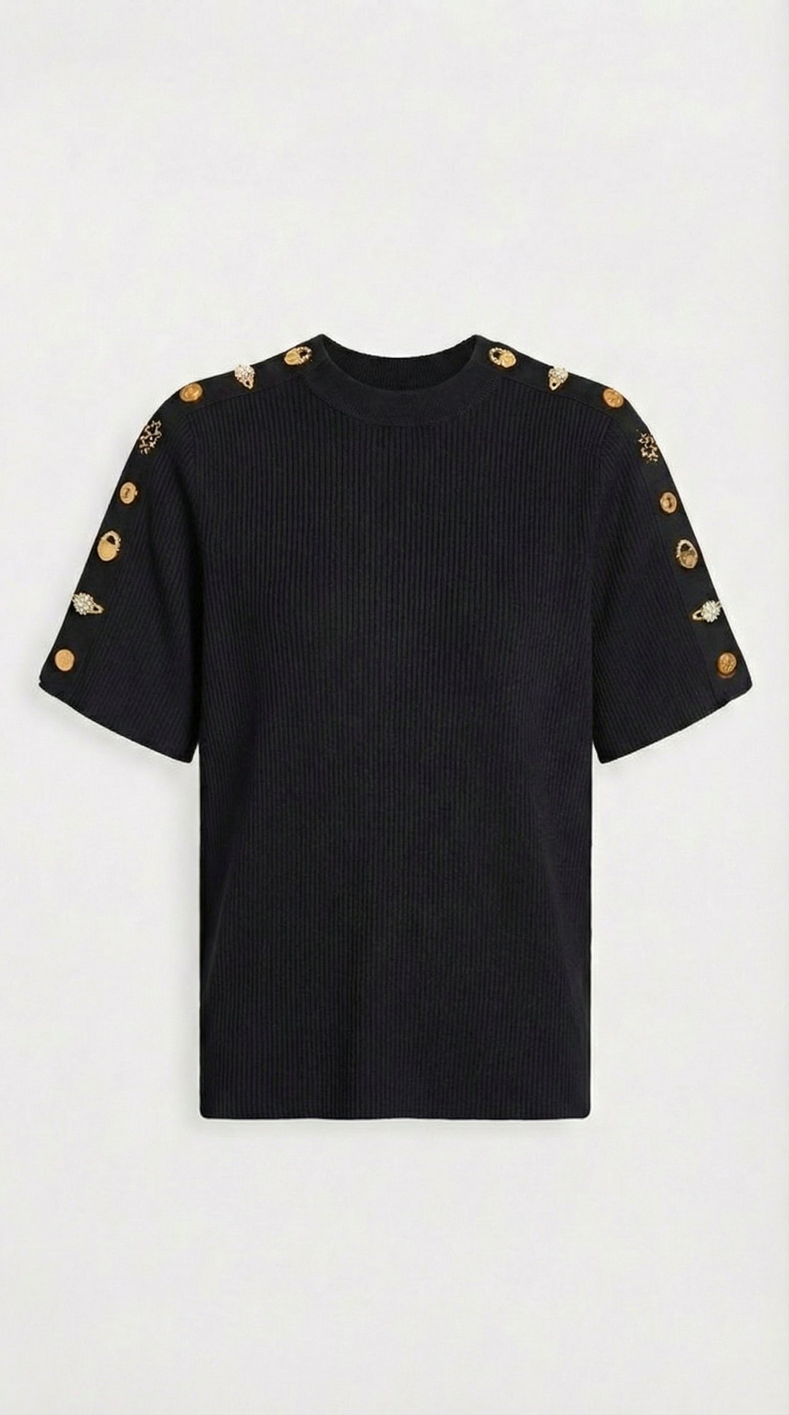 Avena - T-shirt en maille de coton à boucle métallique noir