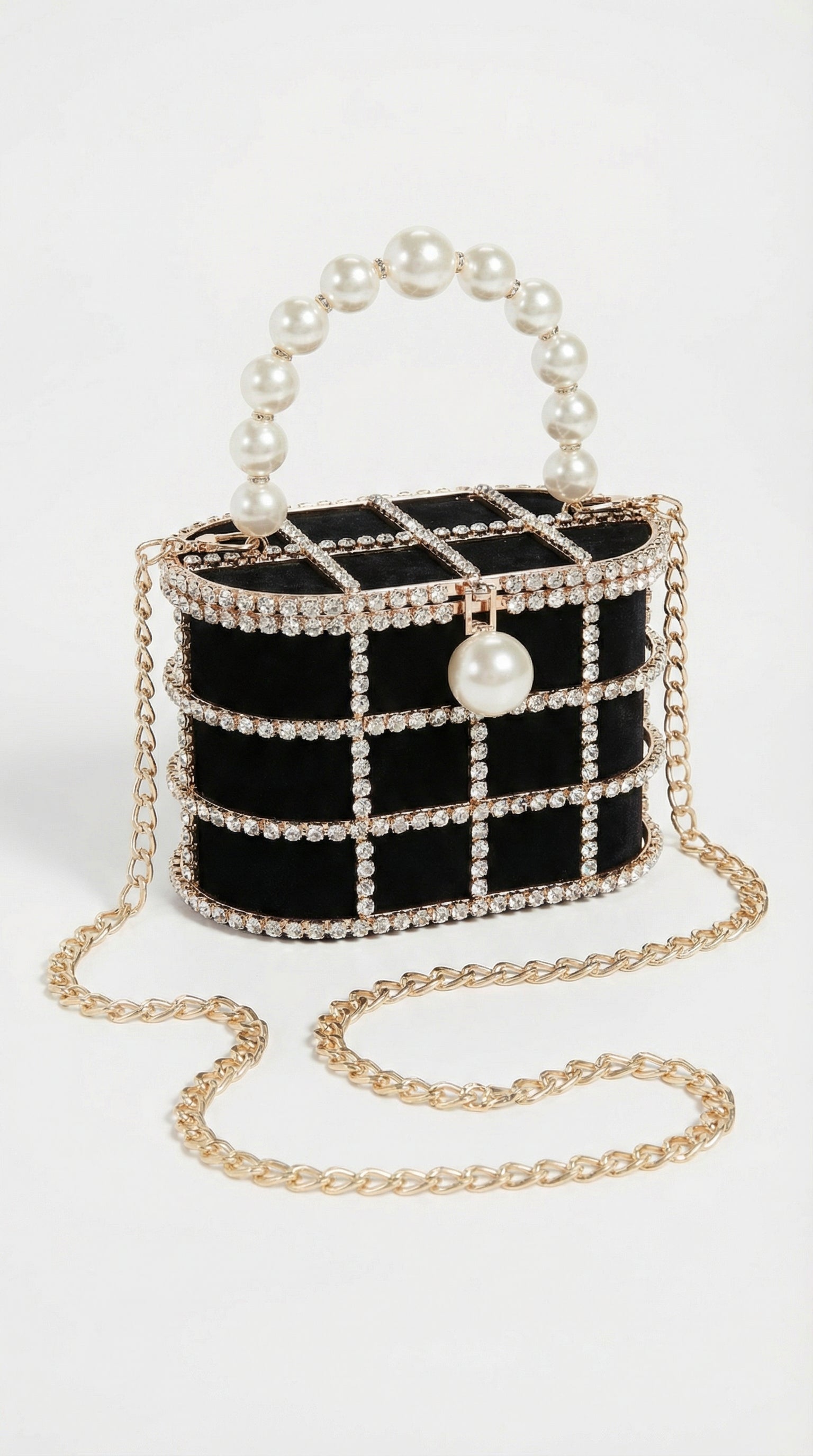 Kavi - Diamond & Pearl Metallic Cage Clutch
