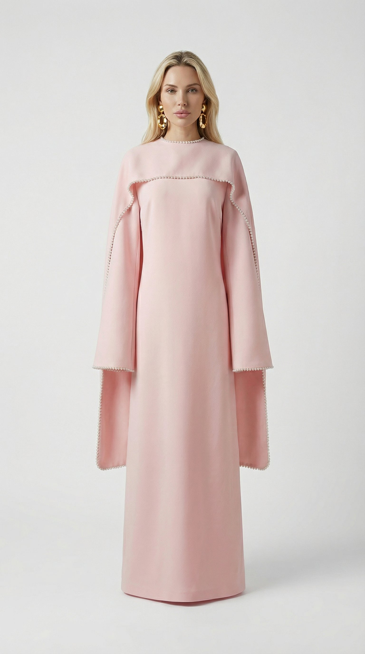 Lova - Abito Mantella con Maniche a Campana Lunghe e Perline Pesanti