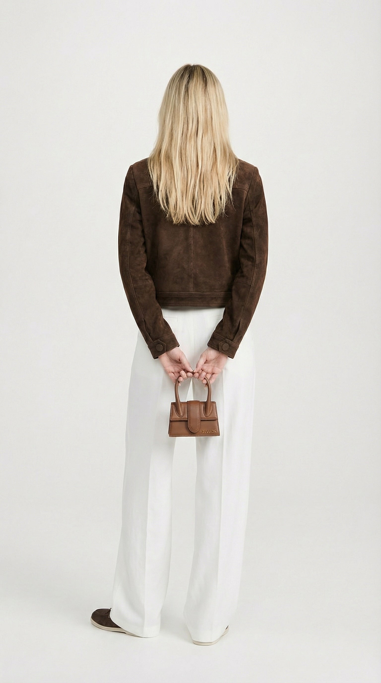 Arin - Dunkelbraune Wildleder cropped Naturlederjacke