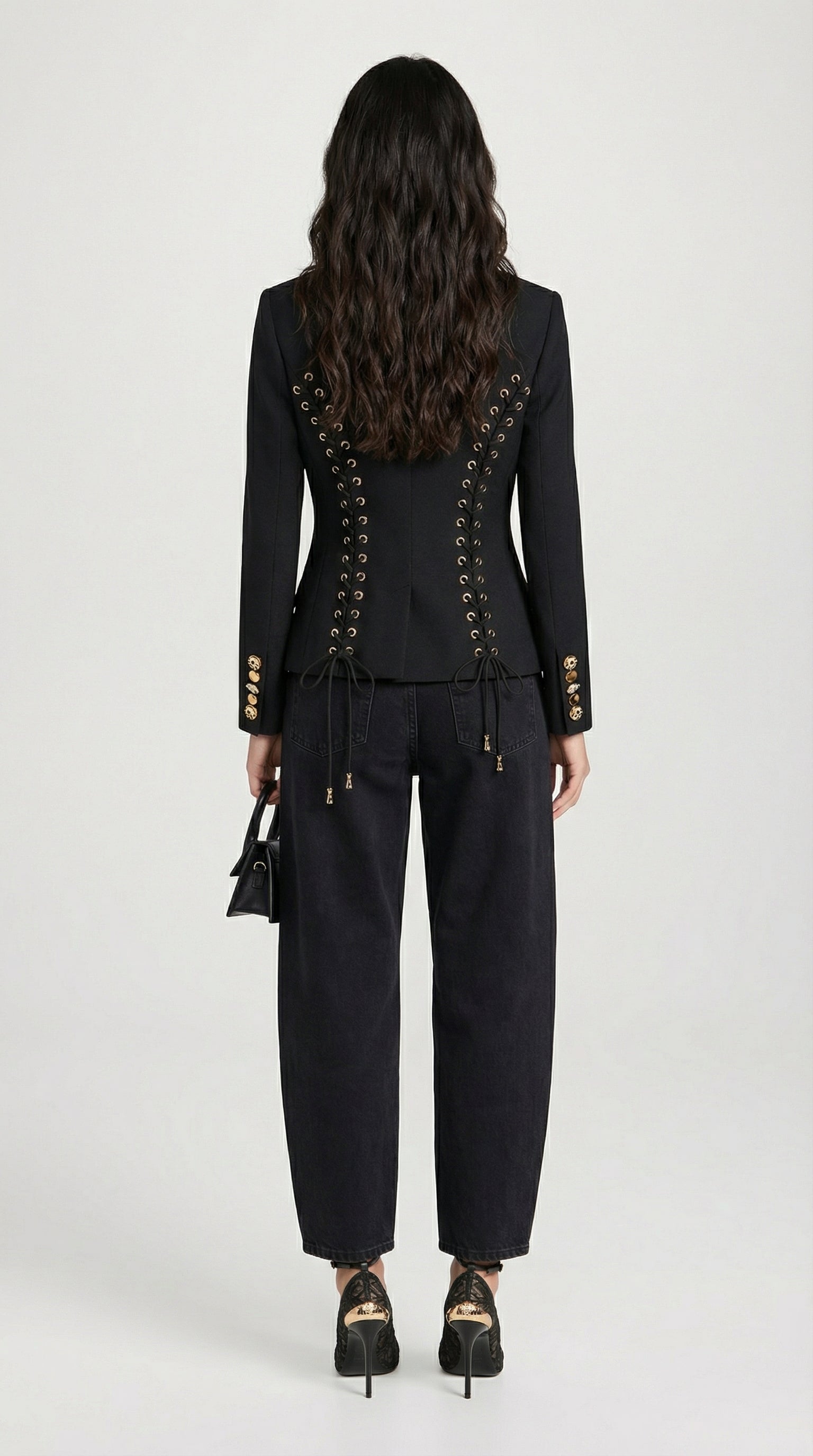 Nola - Slimming Spliced Laced-Up Blazer