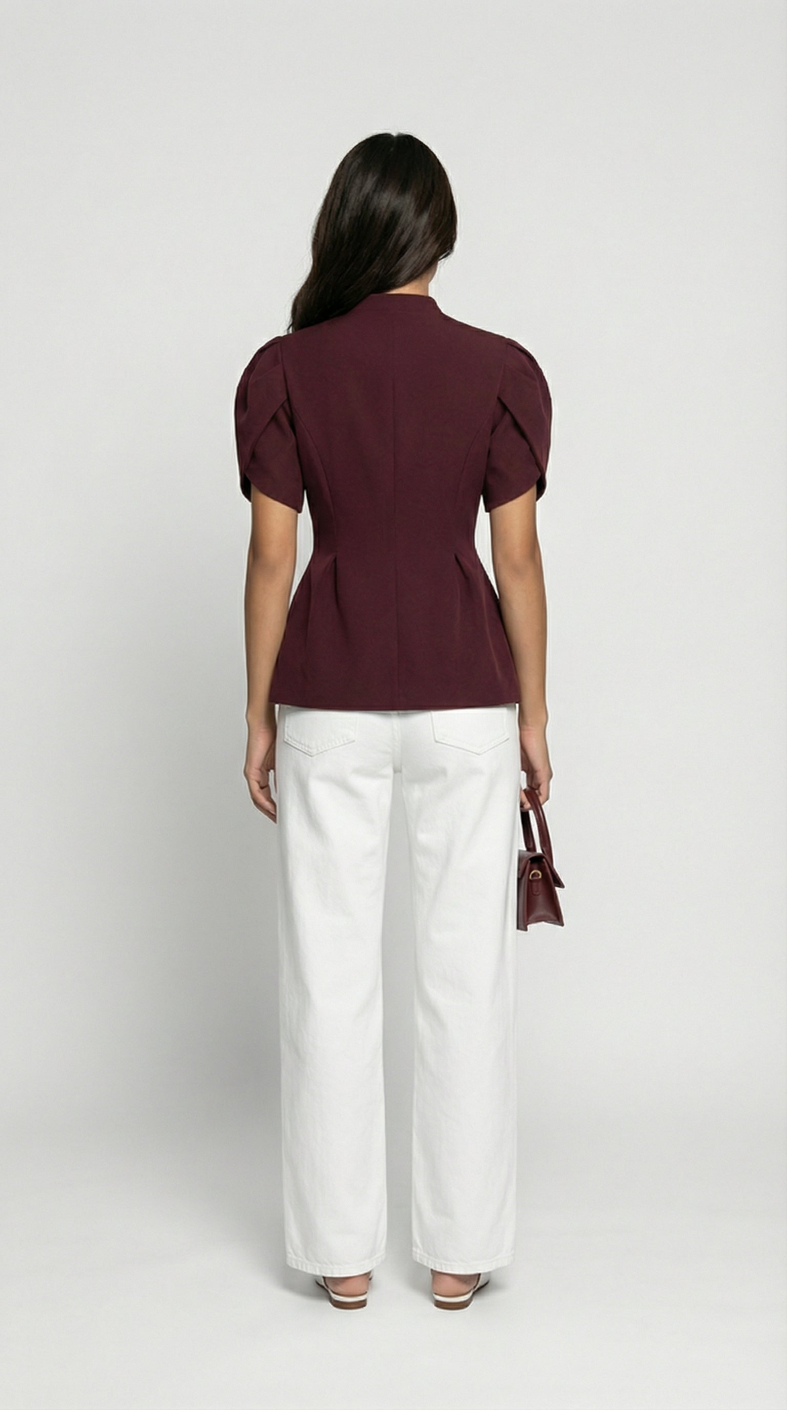 Livo - Chemise à manches bouffantes bordeaux