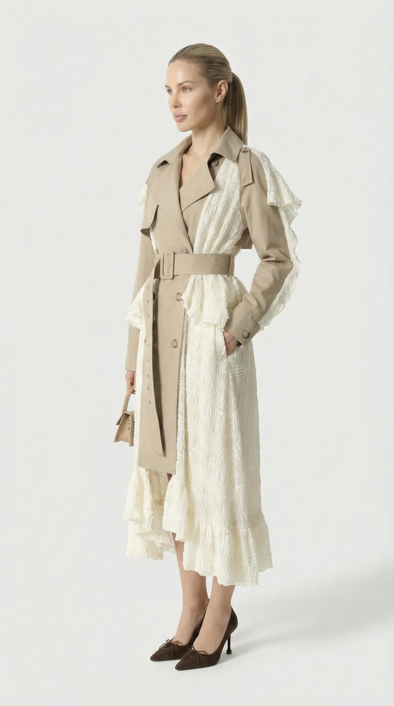 Siva - Irregular Lace Splicing Trench Coat