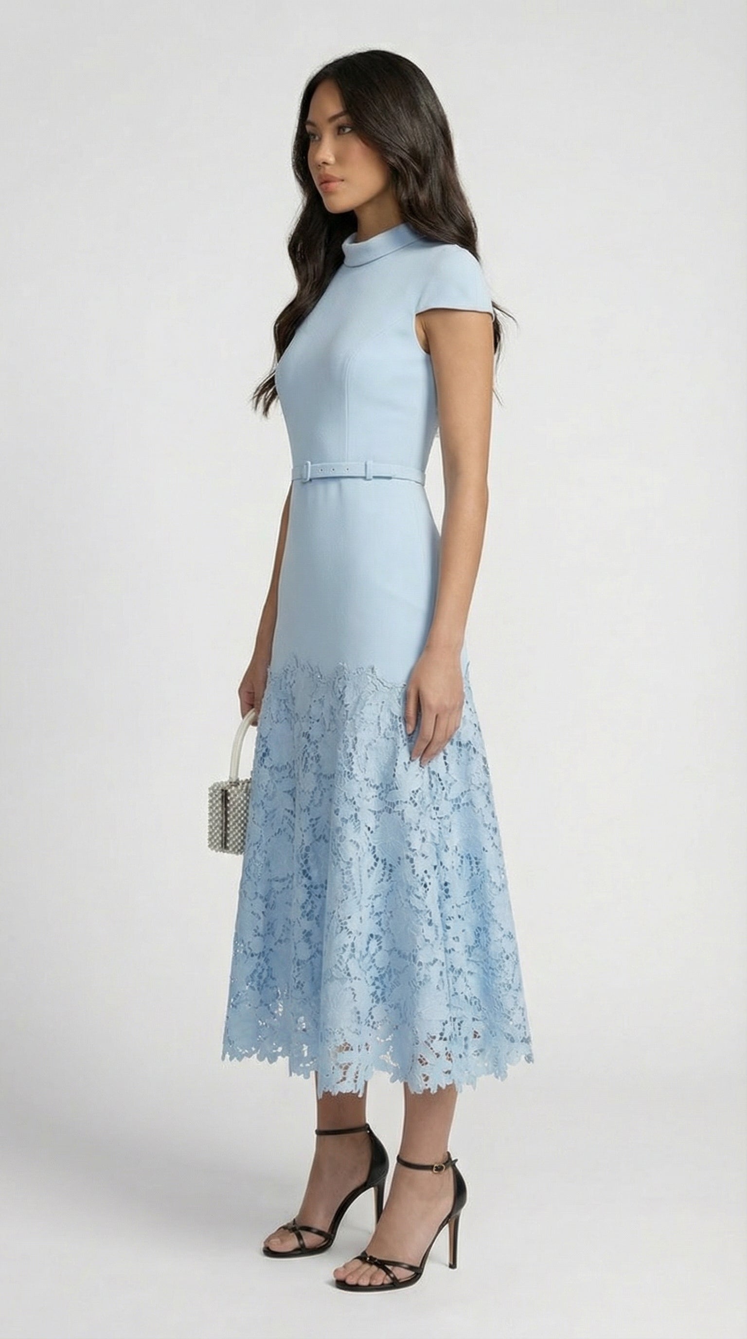 Mirana - Robe midi en dentelle bleu roi