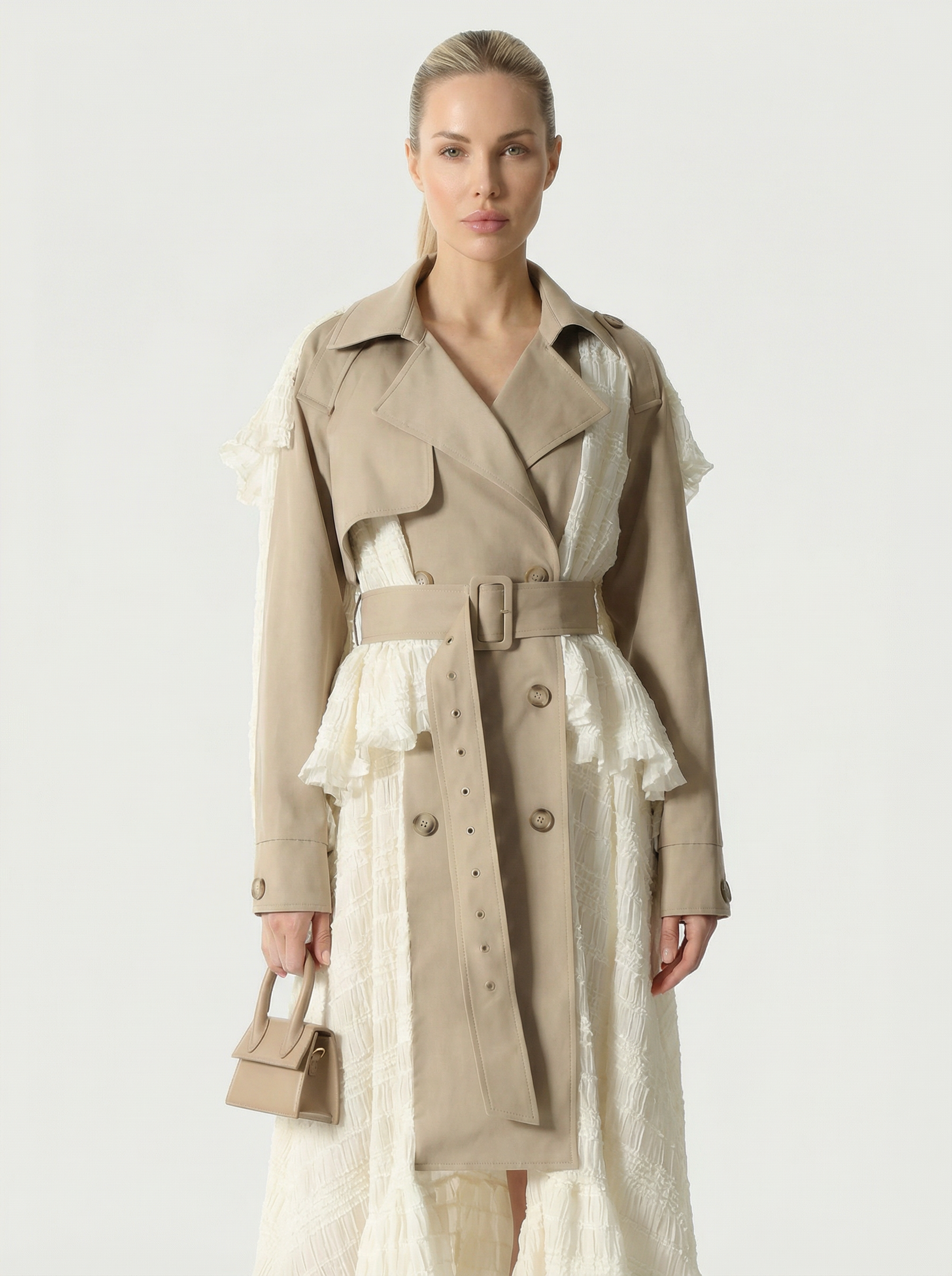 Siva - Irregular Lace Splicing Trench Coat