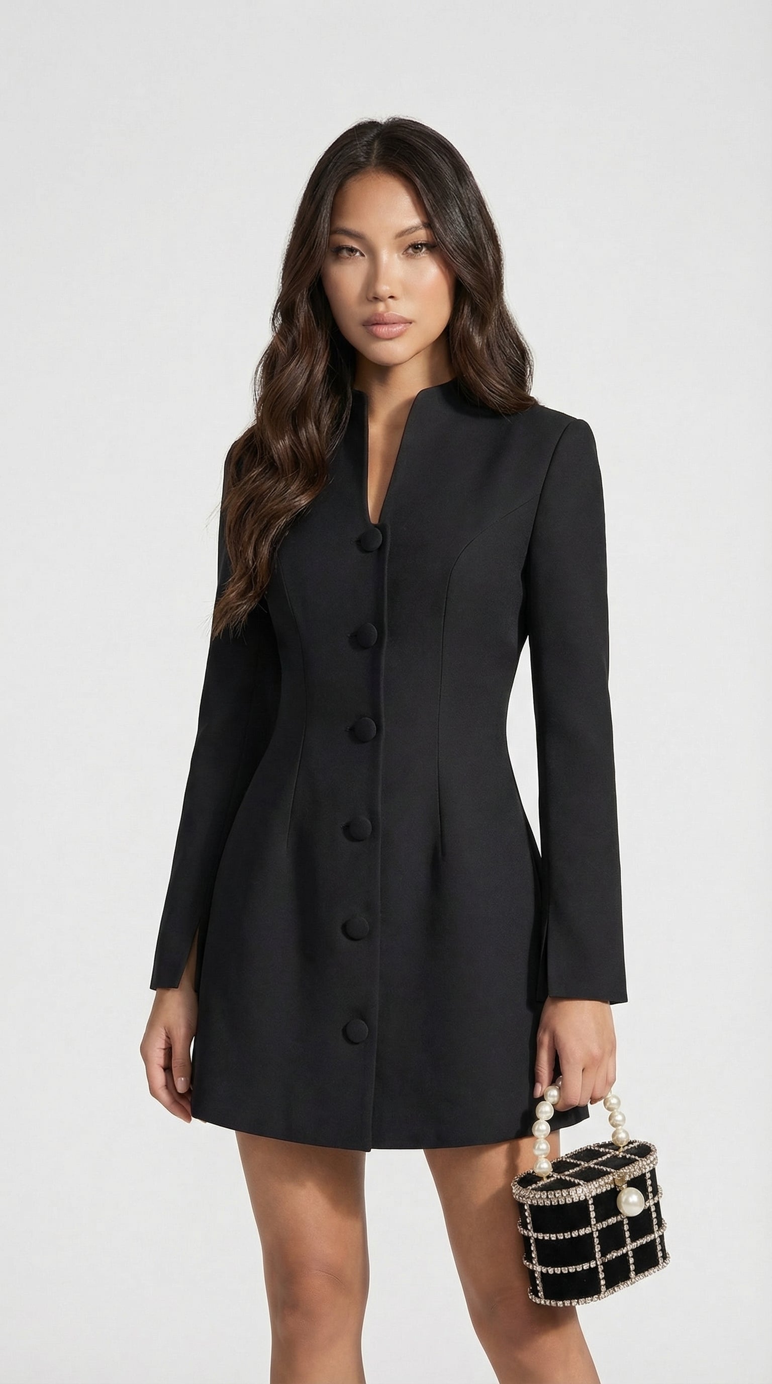 Savi - Vestido blazer de oficina abotonado con cuello alzado - Negro