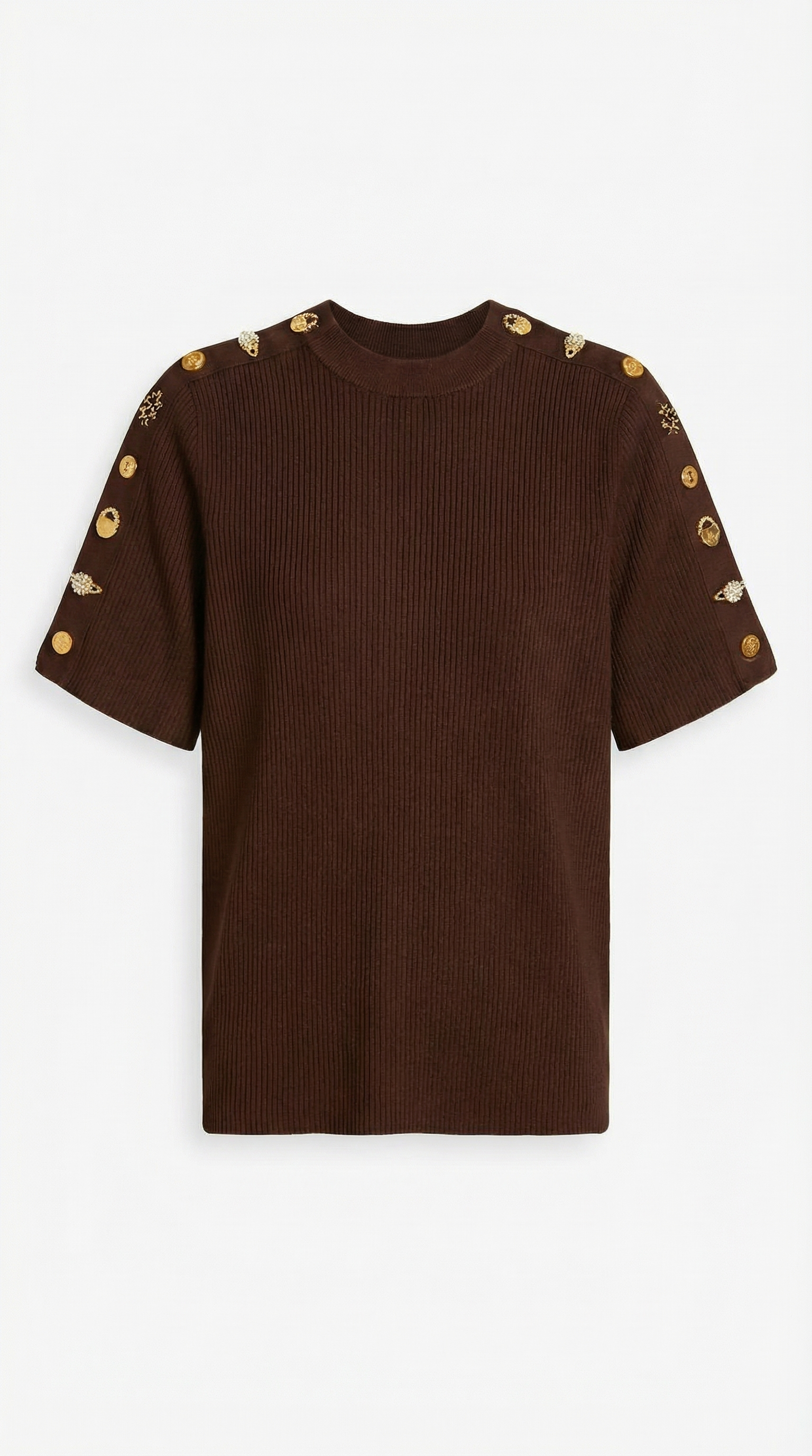 Avena - Camiseta de Algodón Tejido con Hebilla Metálica Marrón