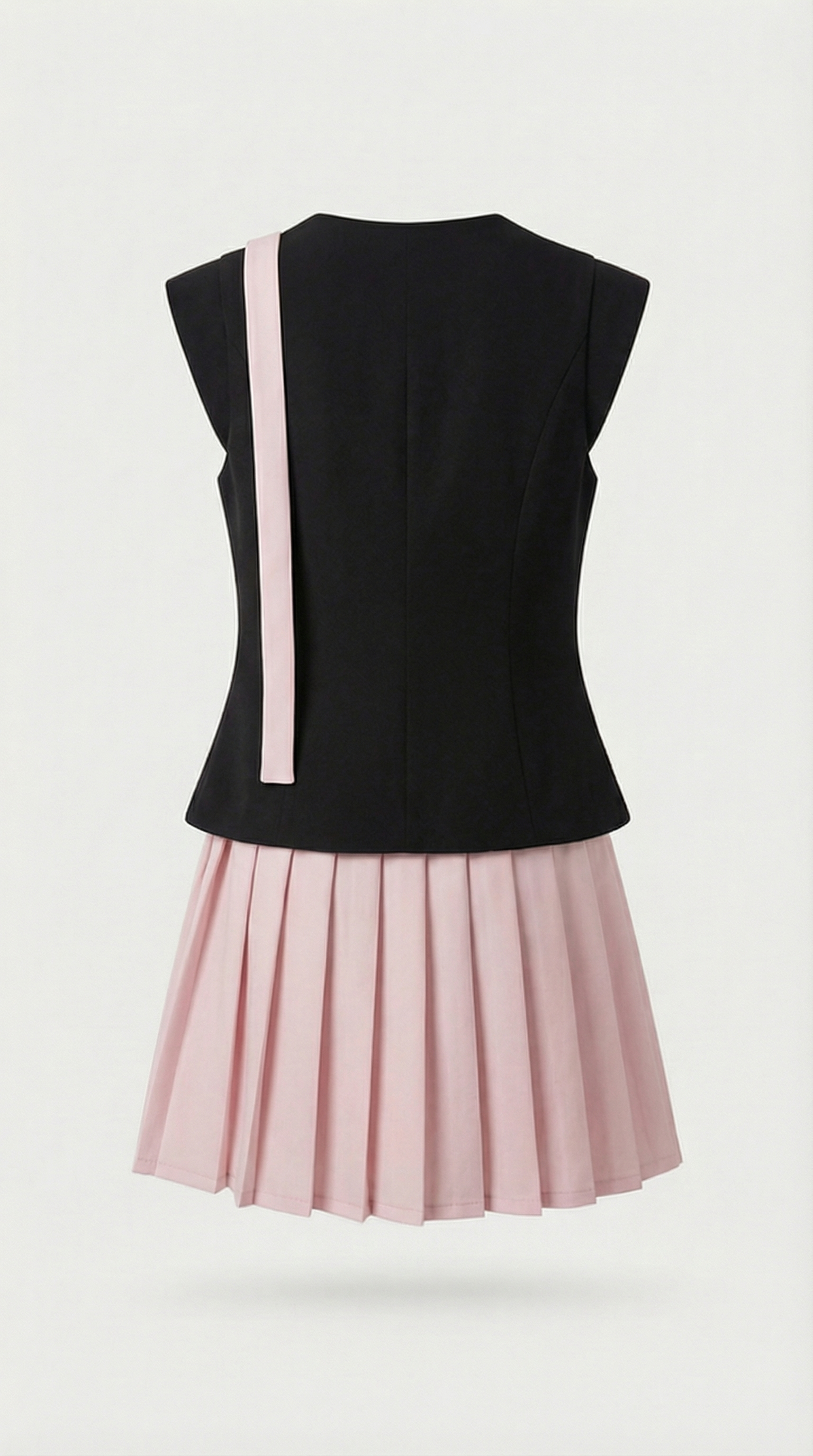 Kory - Ensemble Gilet Asymétrique & Jupe Plissée Rose