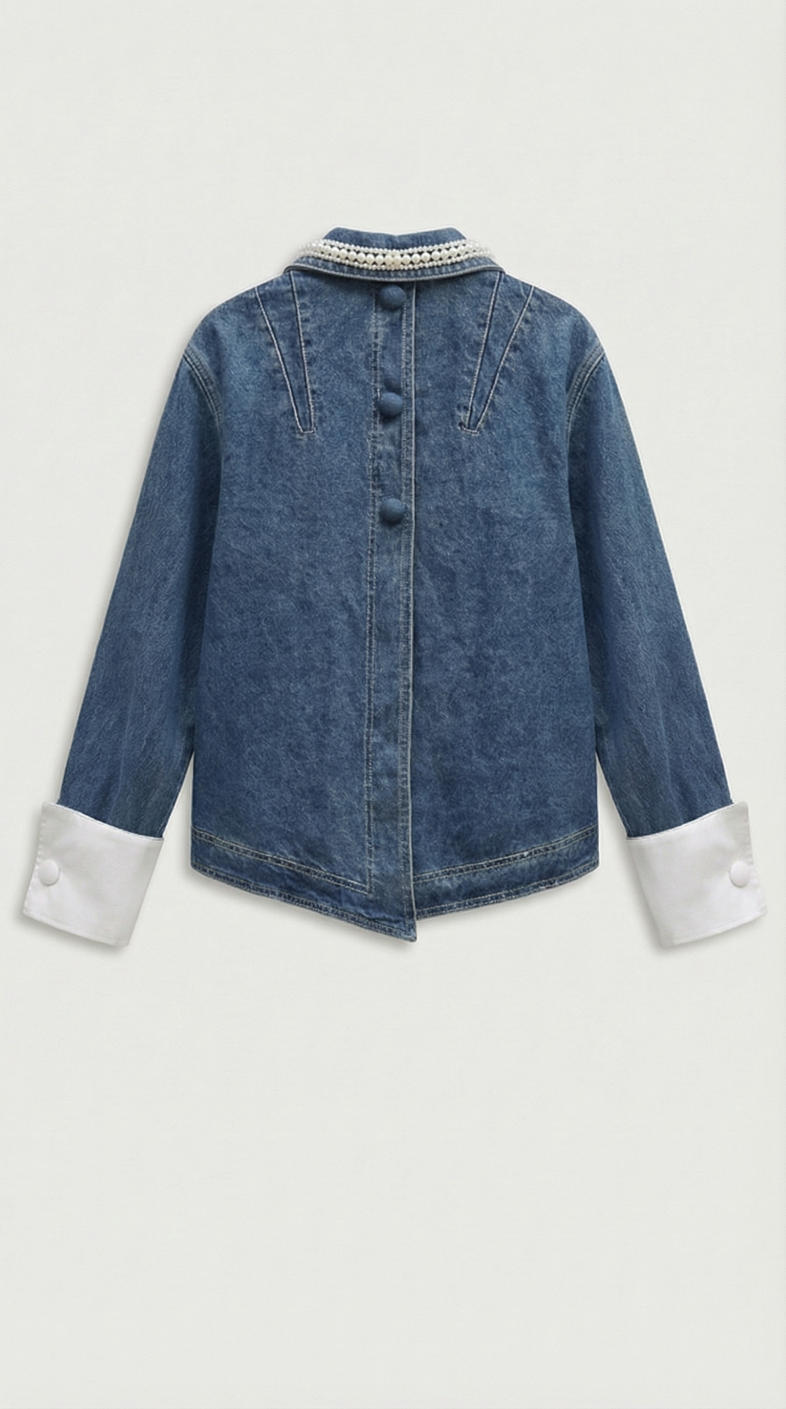 Oty - Contrast-Cuff Denim Jacket & Pleated Mini Skirt Set
