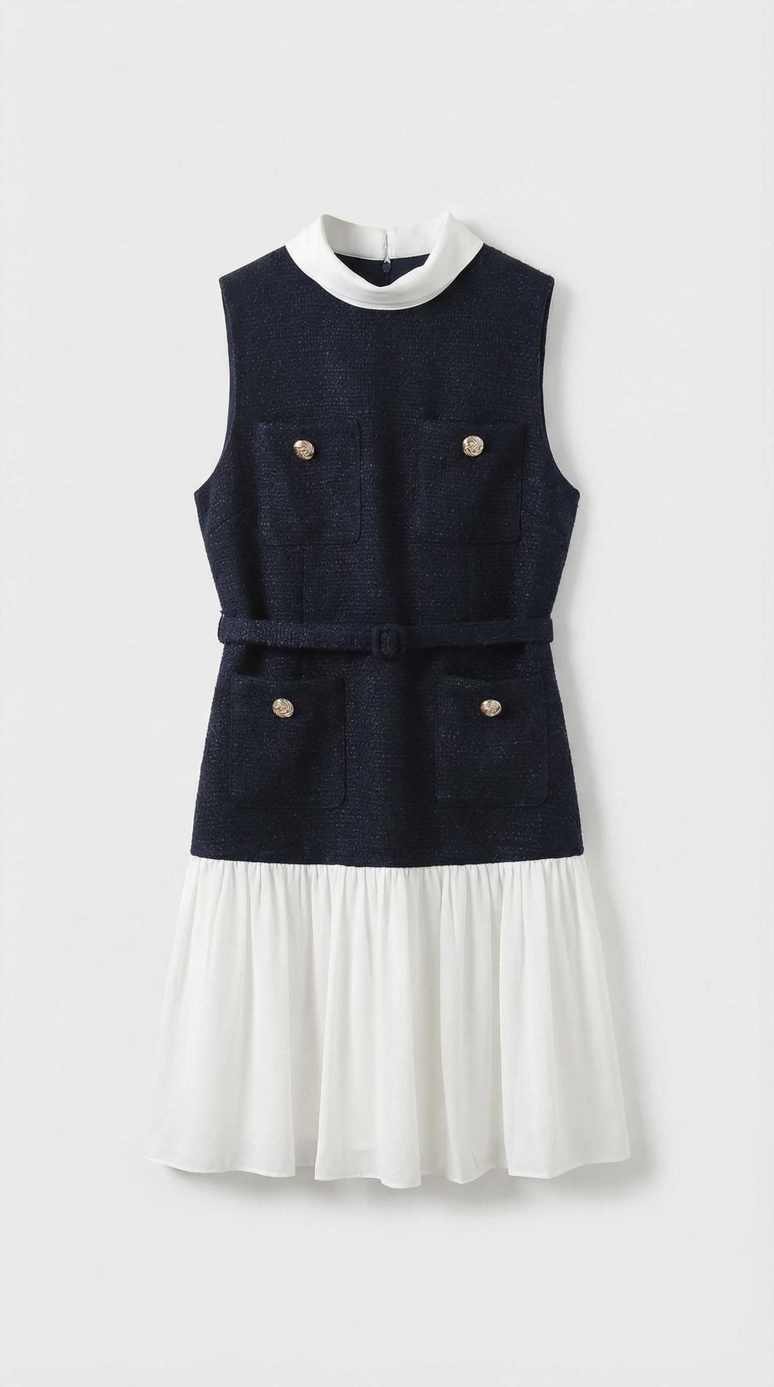 Bora - Abito in Tweed con Cintura & Chiffon Plissettato