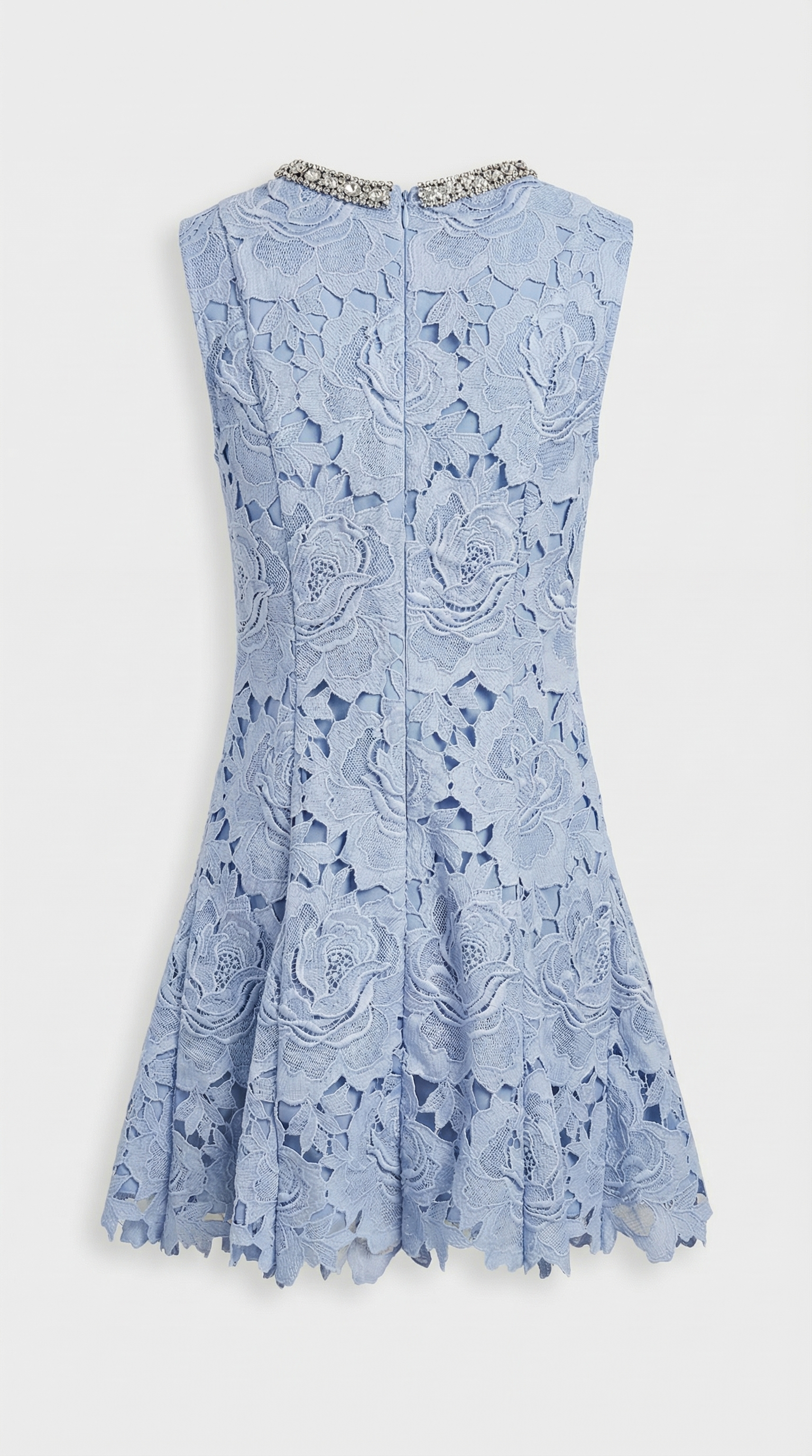 Asera - Crystal-Neckline Floral Guipure Lace Dress