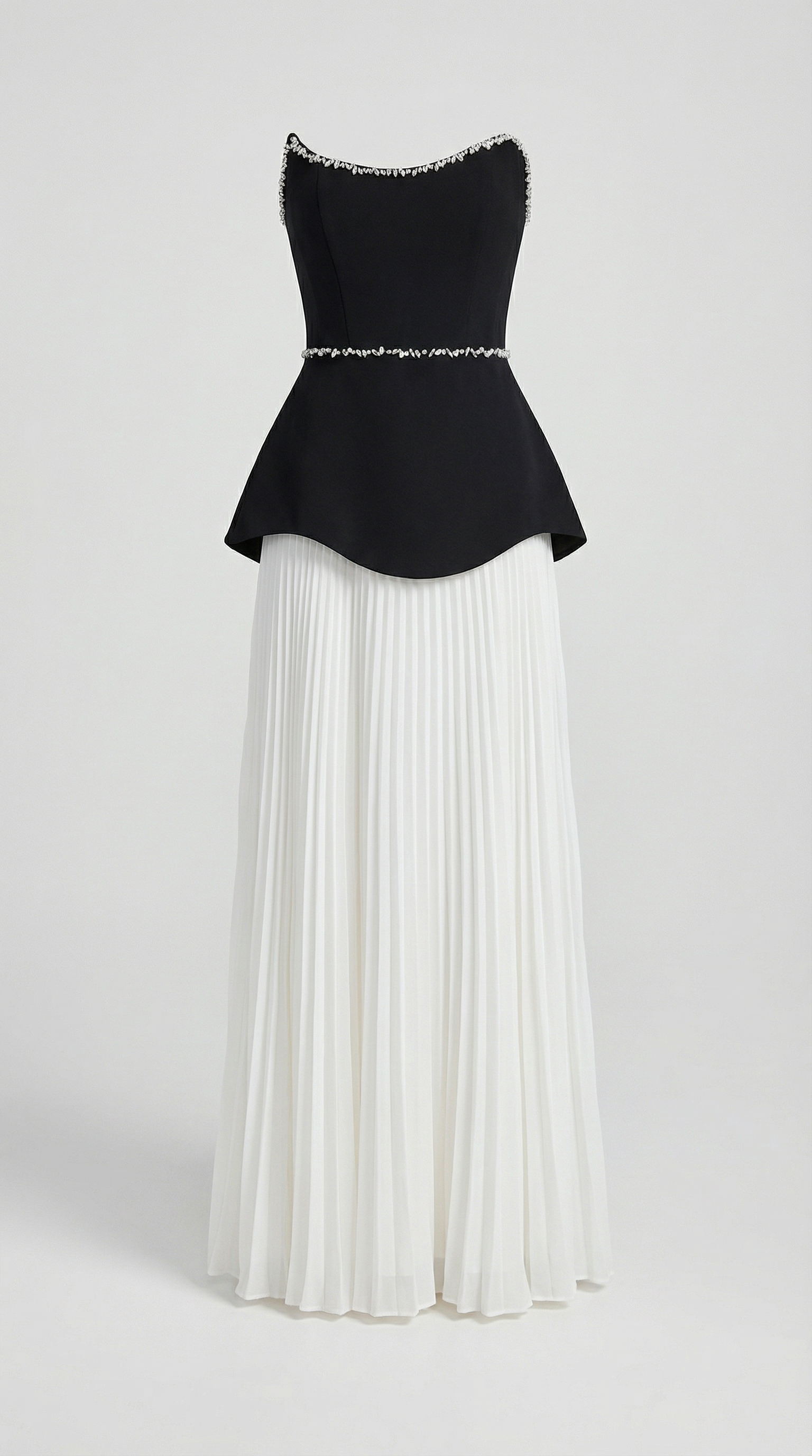 Bali - Robe longue péplum et plissée à liseré de perles
