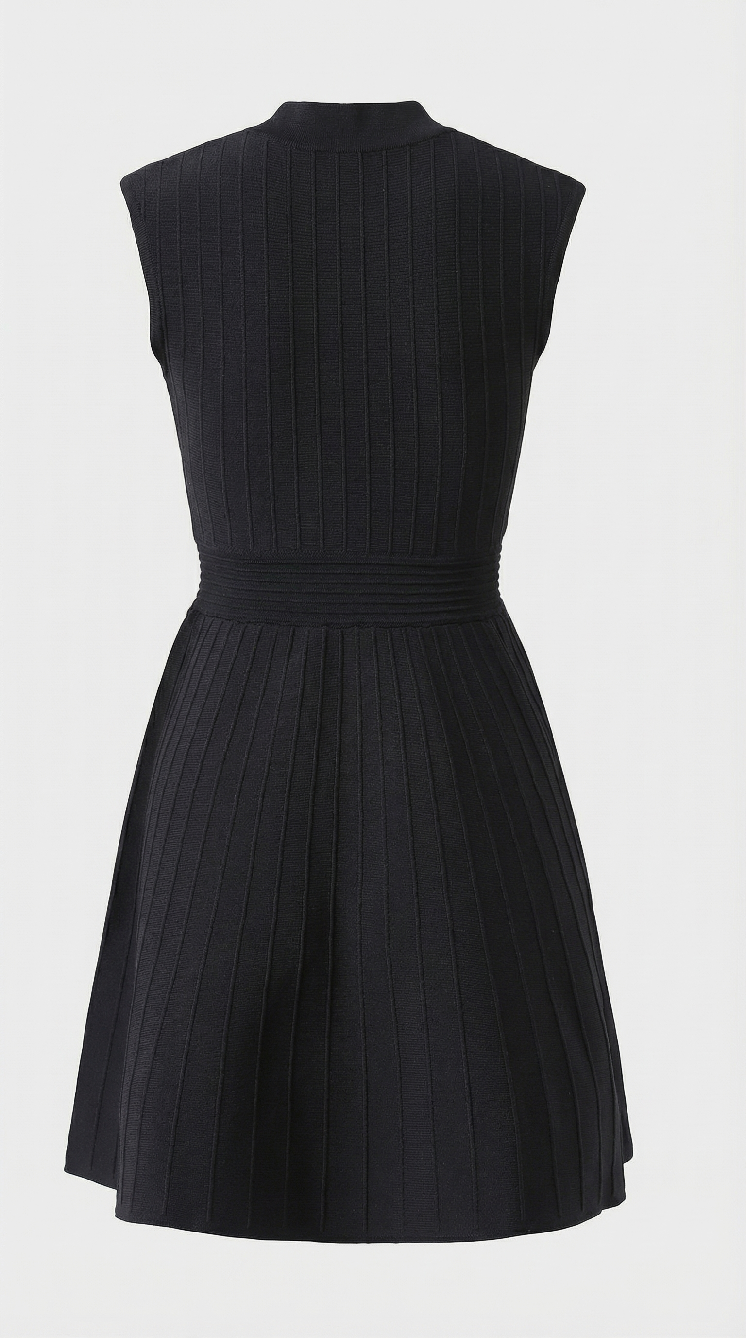 Mari - Ribbed Knit Button-Down Mini Dress Black