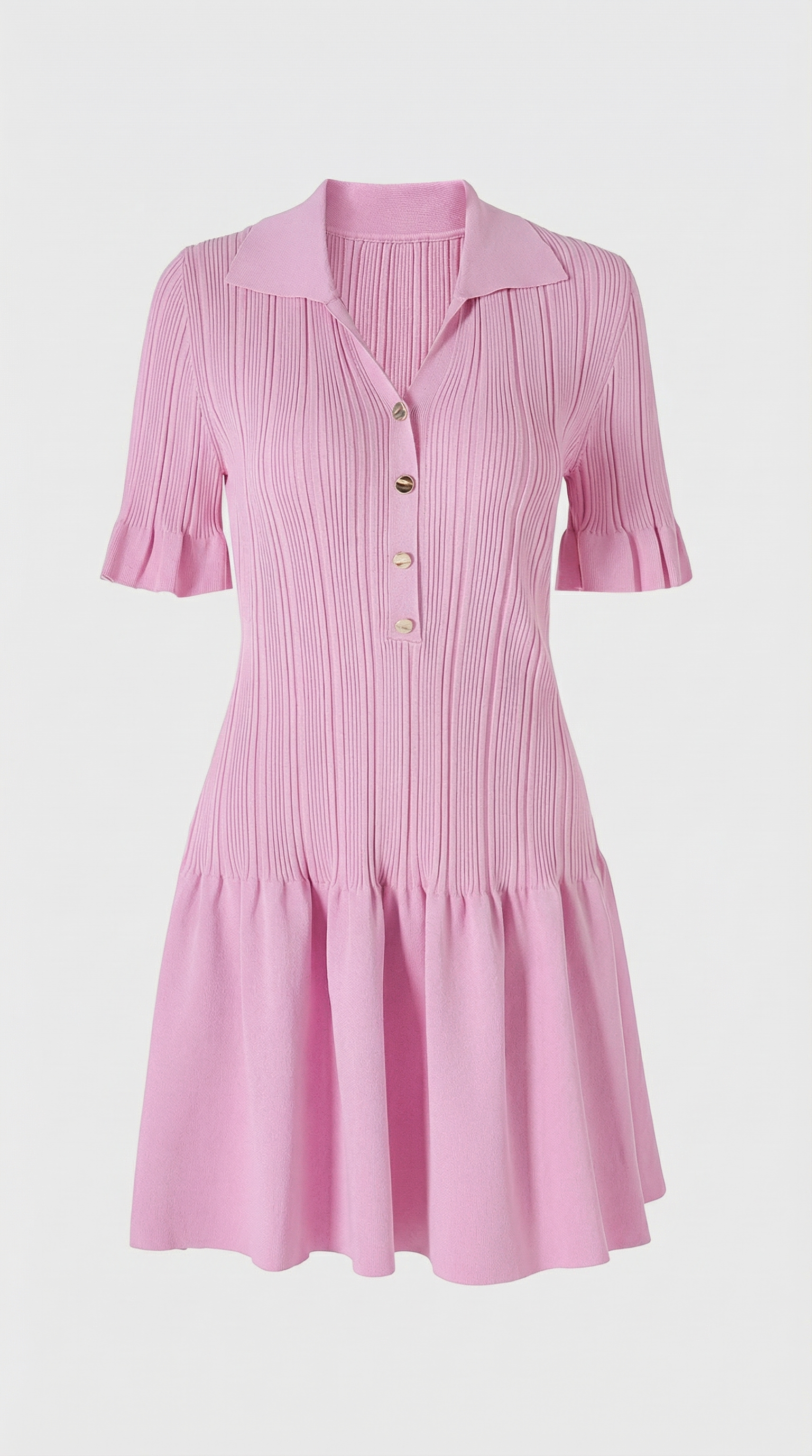 Riri - Ribbed Knit Polo Mini Dress