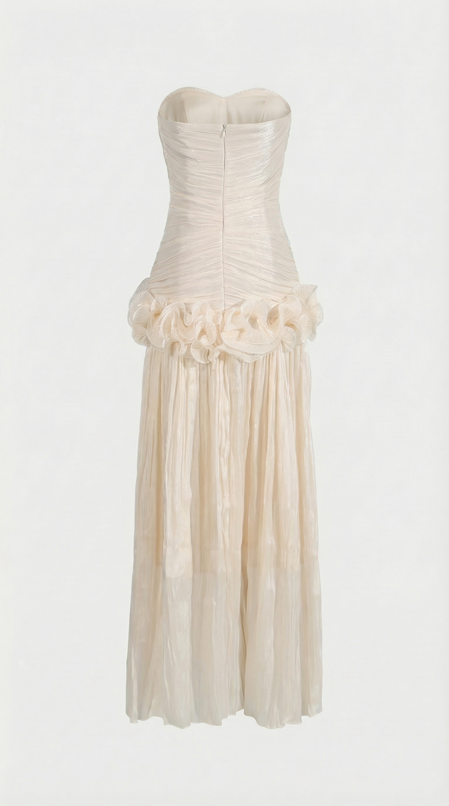 Miri - Metallic Faltenfreies Strapless Maxikleid Elfenbein